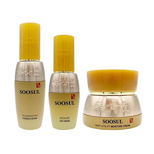 Soosul Beauty 3-Piece Anti-Aging Skincare Set with Phellinus Linteus Mushroom - Moisturizing Cream, Eye Cream & Essence Serum | Korean Traditional Formula for All Skin Types | Perfect for Daily Hydration & Wrinkle Reduction