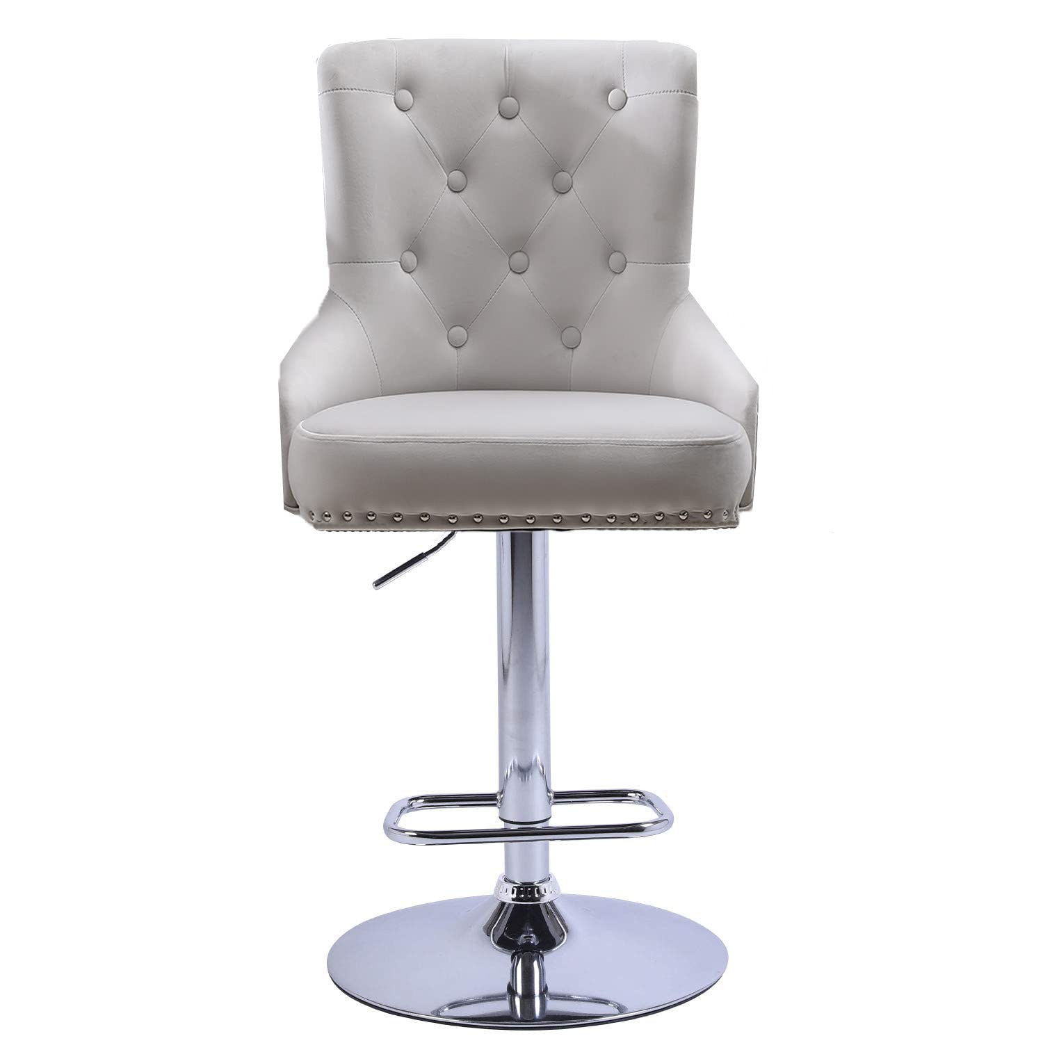 Modern Velvet Bar Stools Set of 4 - Adjustable Height High Back Counter Stools for Kitchen Island, Pub, Bar & Dining Room - Light Grey Upholstered Seating for Home & Commercial Use