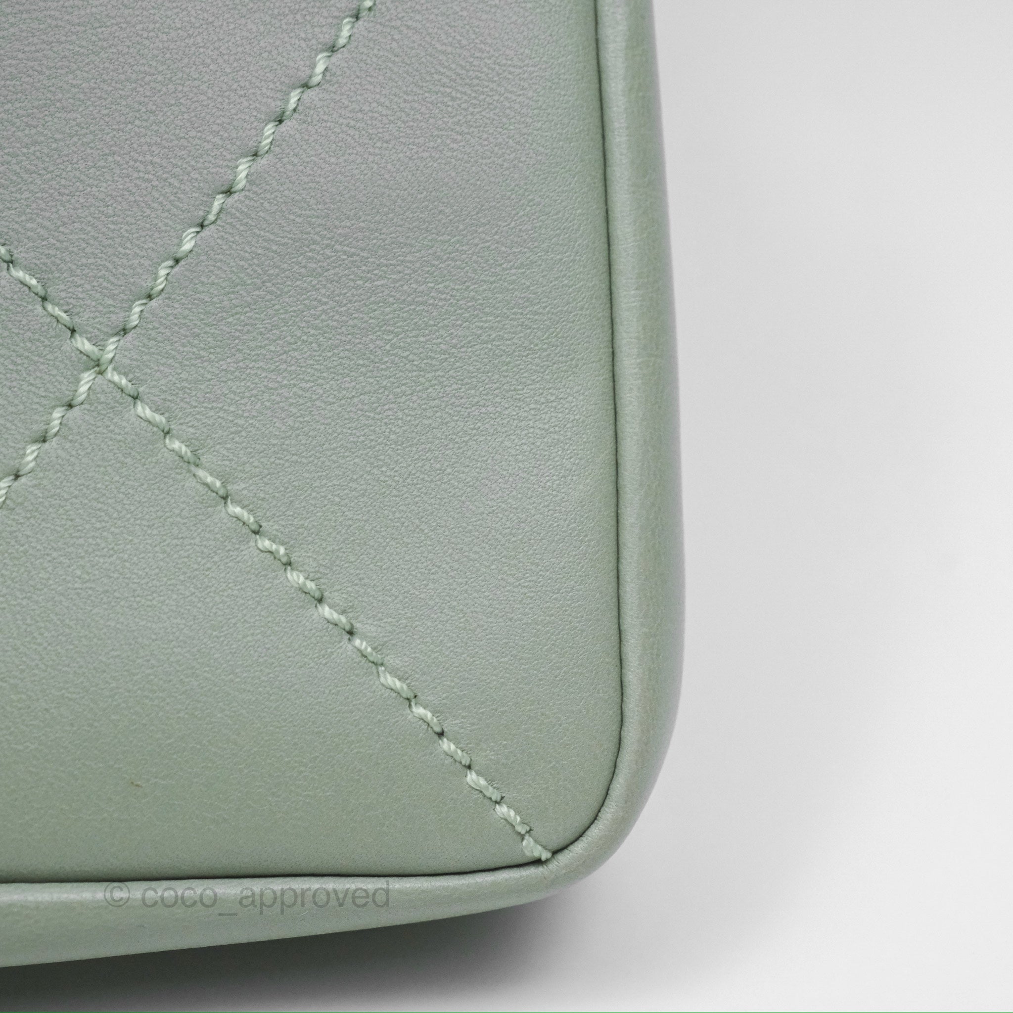 Chanel CC East West Flap Bag Genuine Lambskin Leather Mint Green with Silver Hardware - Luxury Crossbody Purse for Women, Perfect for Date Night & Special Occasions