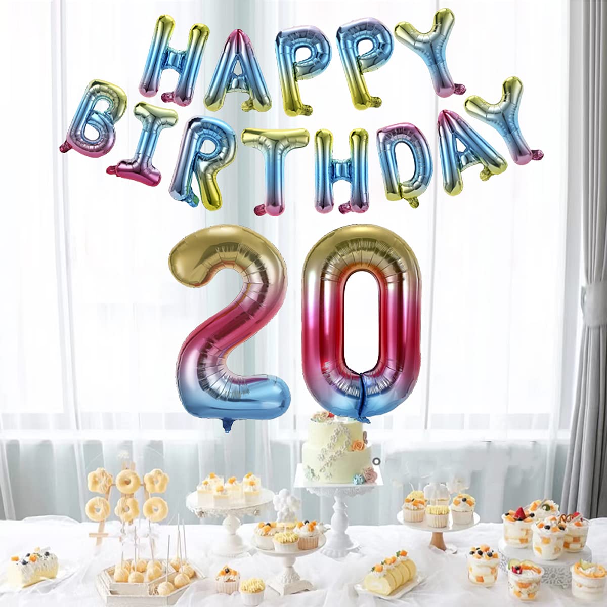 40 Inch Happy Birthday Number 20 Banner Balloons - Rainbow Gradient Foil Balloons for 20th Birthday Party Decorations | Ideal for Men & Women Birthday Celebrations, Anniversaries & Special Events