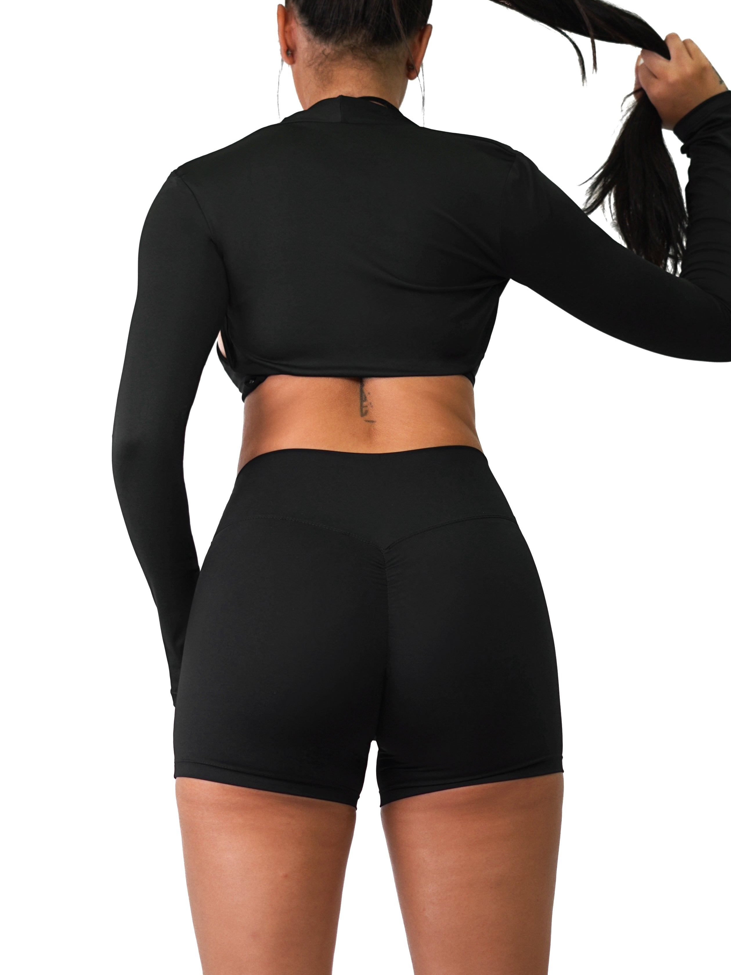 Black Athletic Bolero Long Sleeve Top - Breathable Workout Shirt for Yoga, Running & Gym - Women's Fitness Apparel