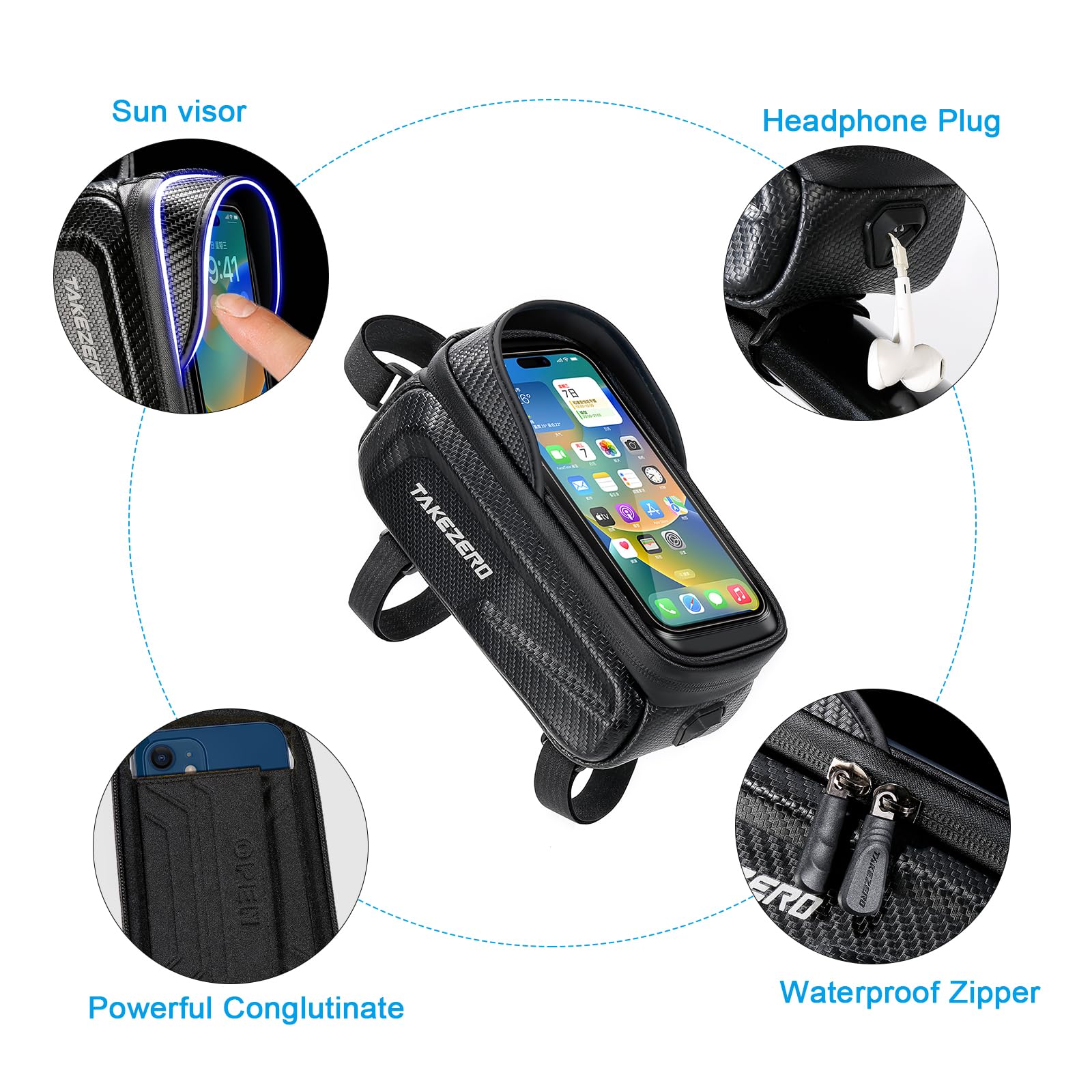 Waterproof Bike Phone Bag - Front Frame Handlebar Pouch for Bicycle | Touch Screen Compatible Under 6.5