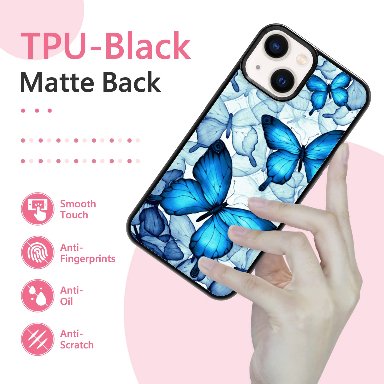 Shockproof Blue Butterfly Phone Case for iPhone 13 (6.1 Inch) - Cute Protective TPU Case Cover for Women & Teens - Perfect Gift for Girls, Birthday & Daily Use