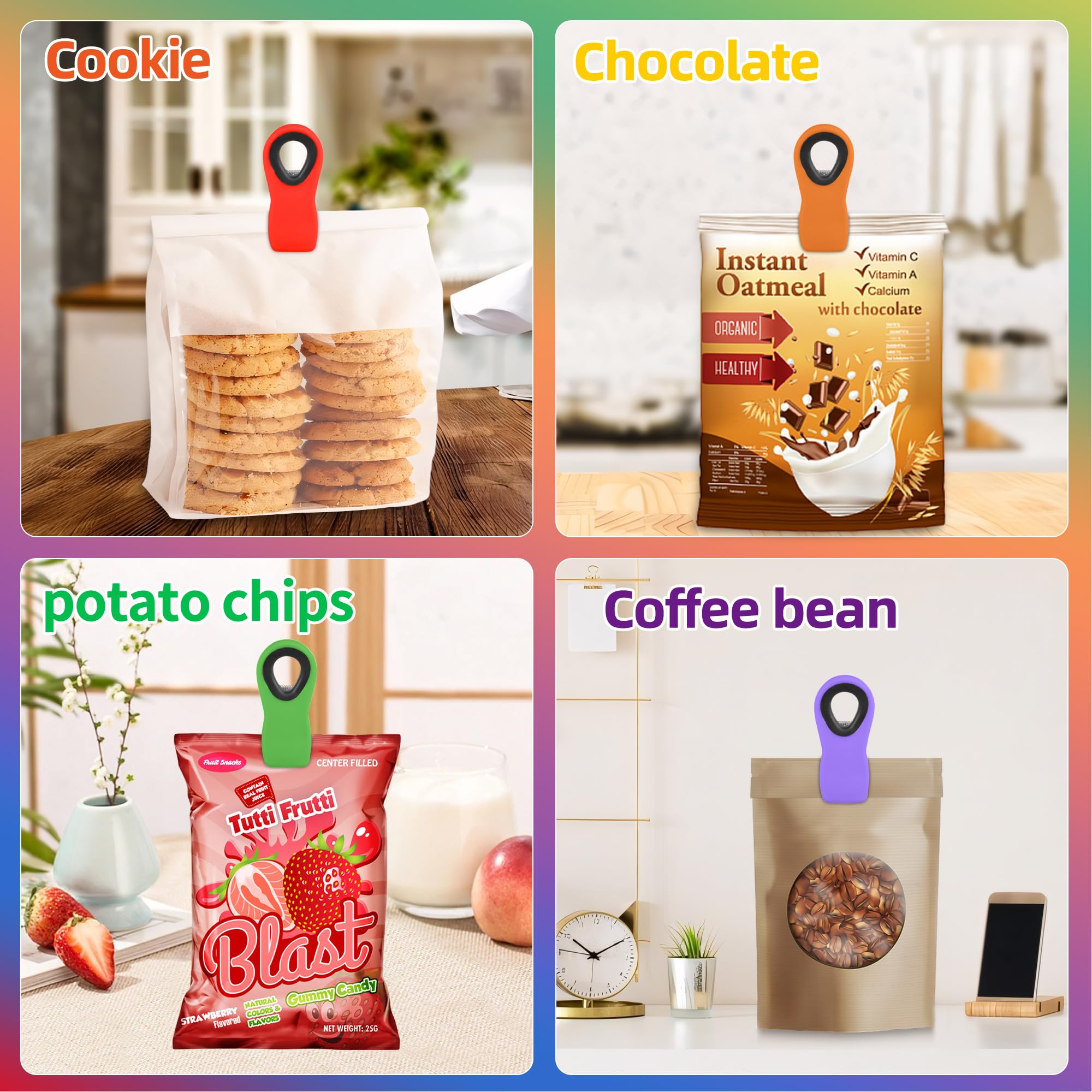 12 Pack Magnetic Chip Clips for Kitchen & Snack Storage - Easy Hanging Bag Sealer Clips