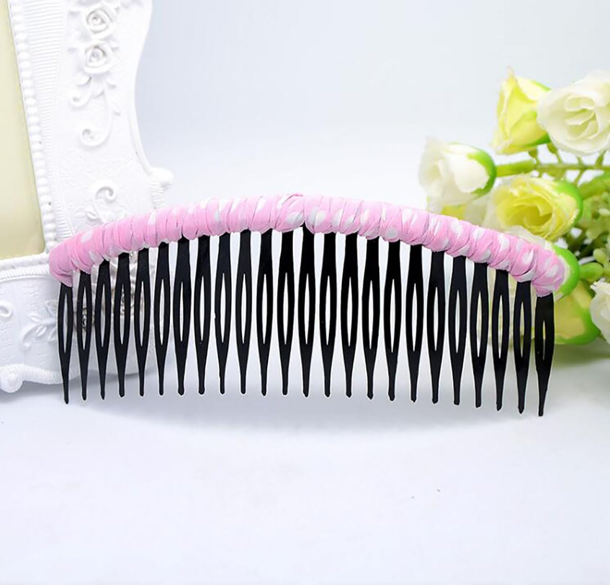 6 Pack Women's 24 Teeth Wrapped Cloth Hair Combs - Plastic Hair Clips & Side Combs for Women - Perfect Hair Accessories for Weddings, Parties & Everyday Styling