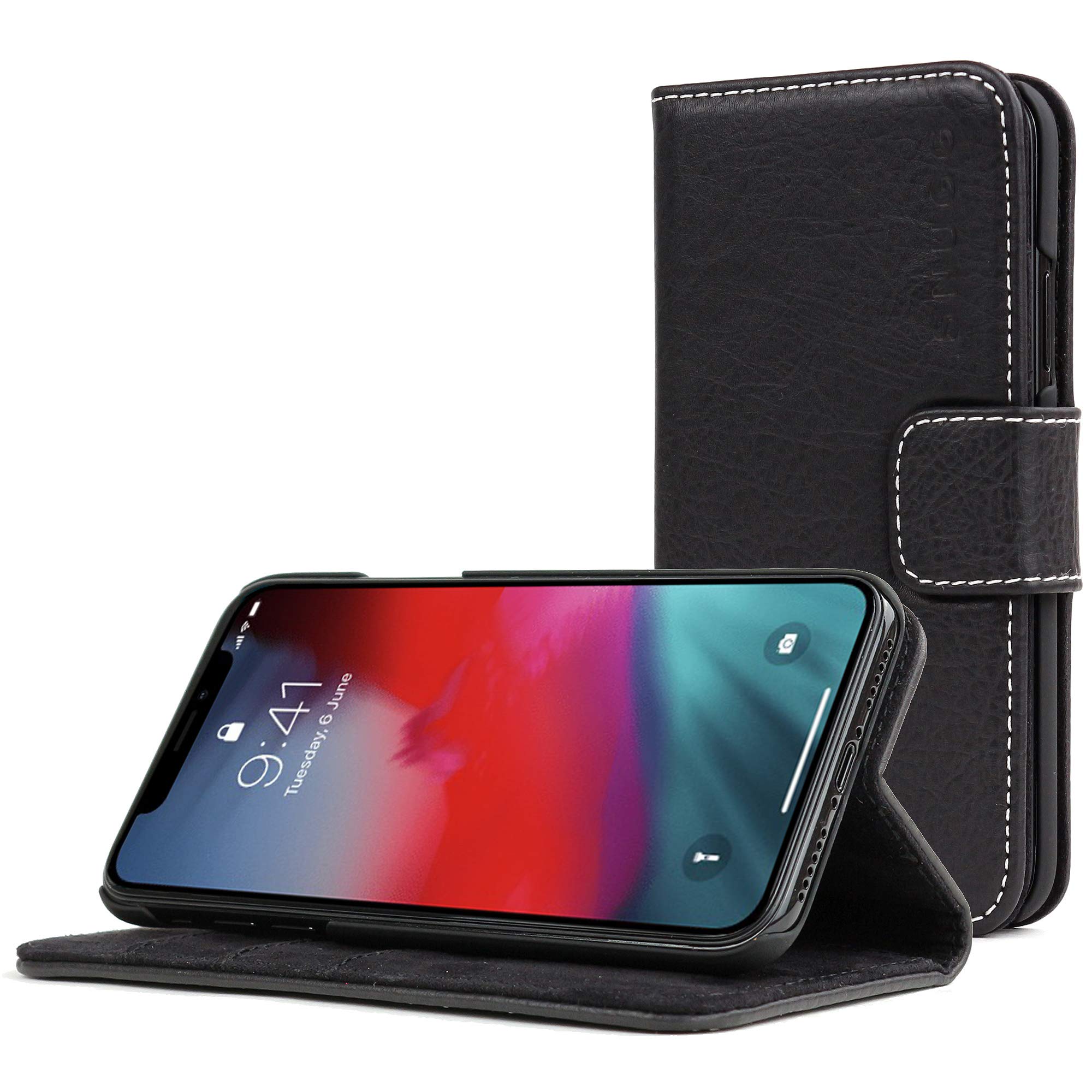 Premium Leather iPhone Xs Max Wallet Case with Card Slots & Stand Feature - Slim Flip Cover for Daily Use, Travel & Business (Black)