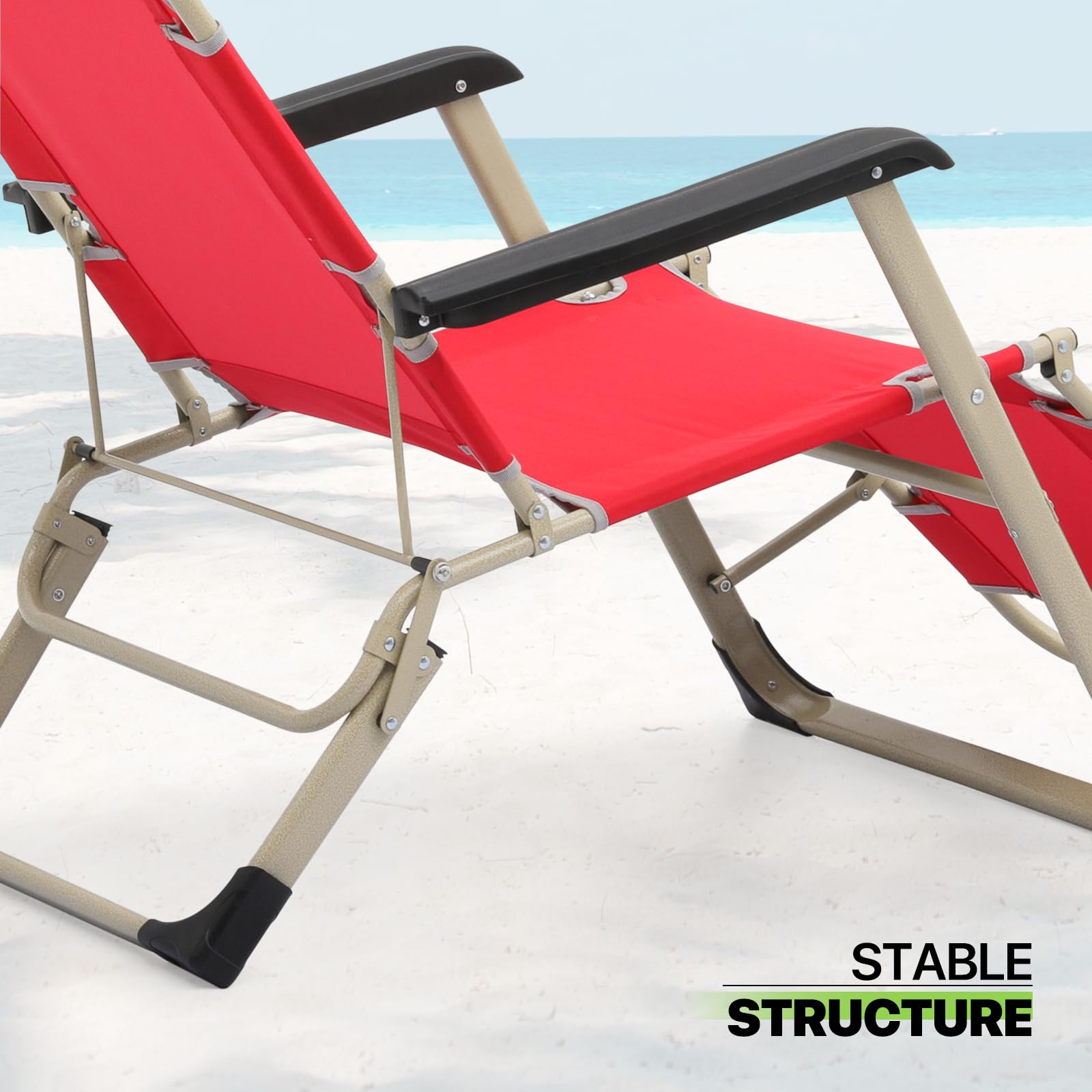 **Magshion 3-Position Folding Reclining Patio Chair – Portable Outdoor Chaise Lounge for Pool, Backyard & Beach – Supports 300 lbs (Red) – Perfect for Sunbathing, Relaxing & Lounging**