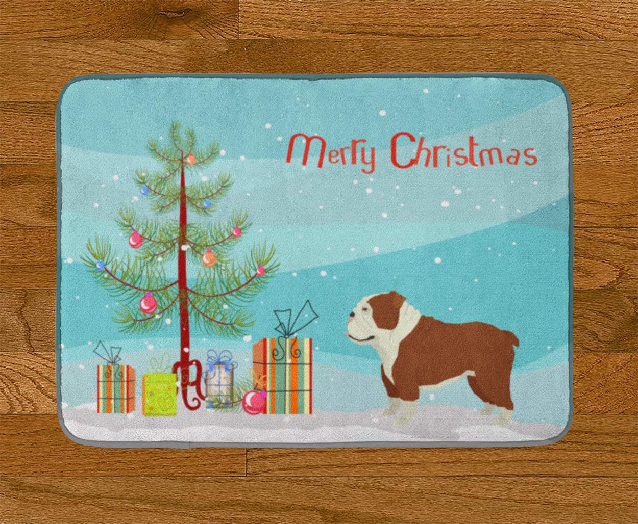 English Bulldog Christmas Tree Non-Slip Bath Mat - Machine Washable Memory Foam Rug for Bathroom & Kitchen, Quick Dry Durable Decorative Floor Mat | Perfect for Holiday Decor, Pet Lover Gifts & Cozy Home Accents