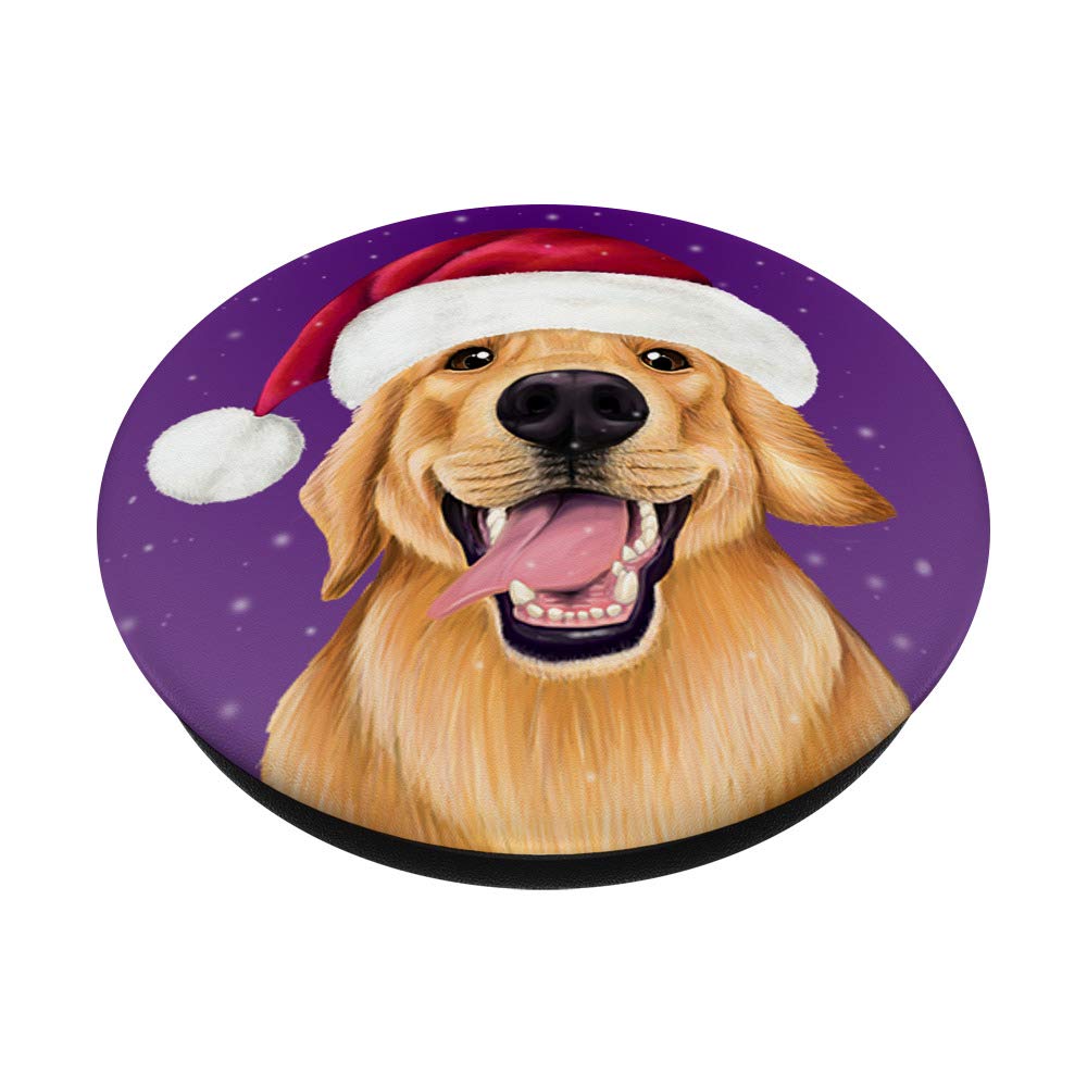 Golden Retriever in Santa Hat Christmas PopSocket - Phone Grip & Stand for iPhone, Samsung, Tablets | Perfect Holiday Gift for Dog Lovers