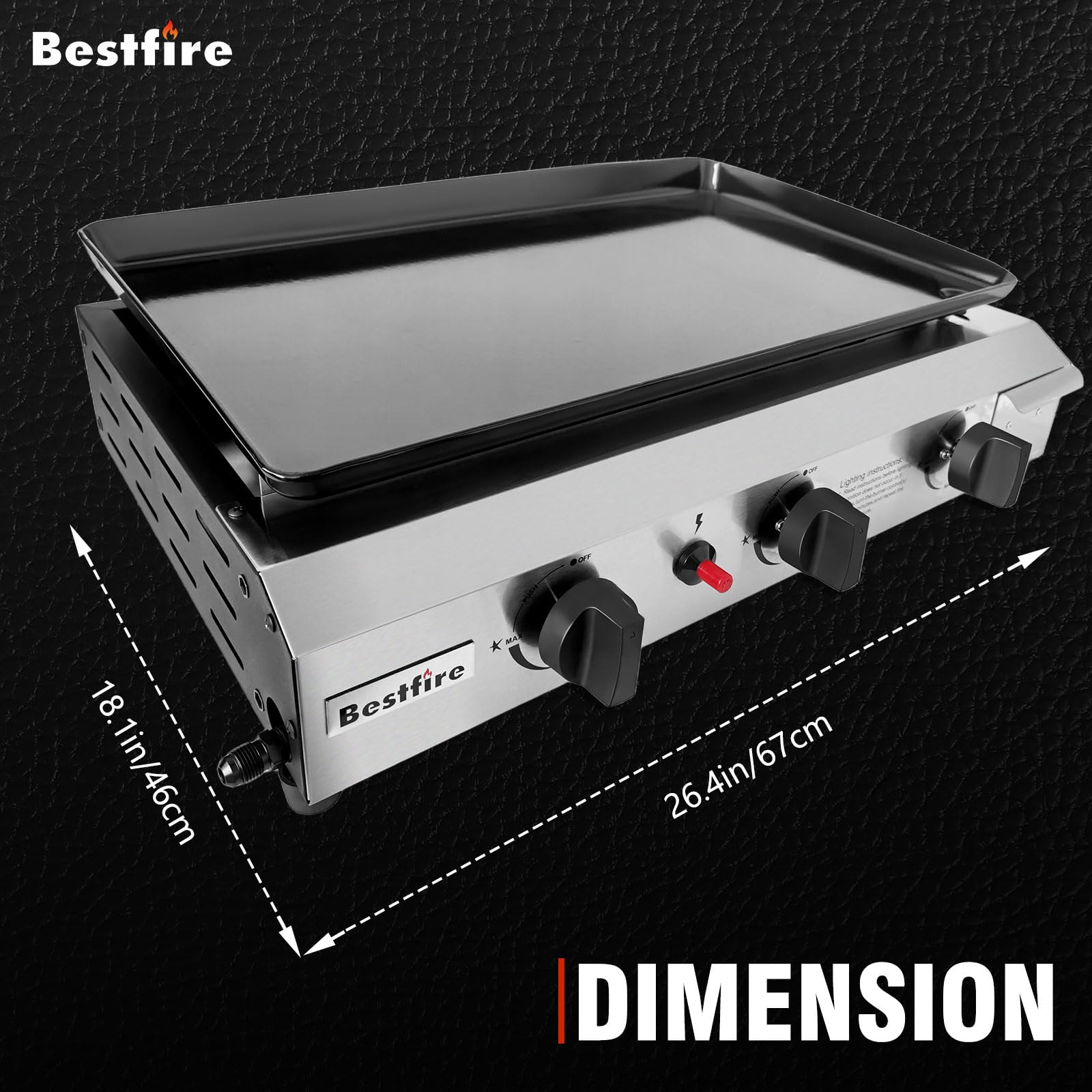 BESTFIRE 23-Inch Flat Top Grill with 3 Burners - 30,000 BTU Portable Propane Gas Griddle - Detachable Stainless Steel Outdoor Cooking Station for Backyard, Camping & Tailgating Parties
