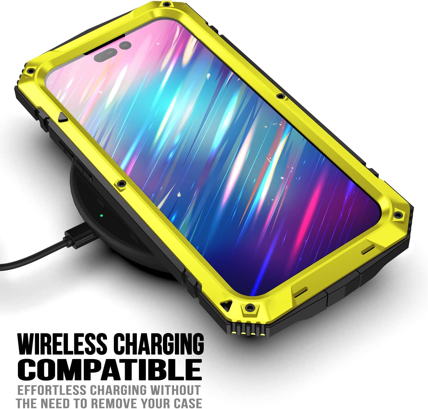 Simicoo iPhone 14 Plus Case with Screen Protector & Camera Protector - Shockproof, Dustproof Metal Cover in Yellow - Perfect for Outdoor Activities & Daily Protection