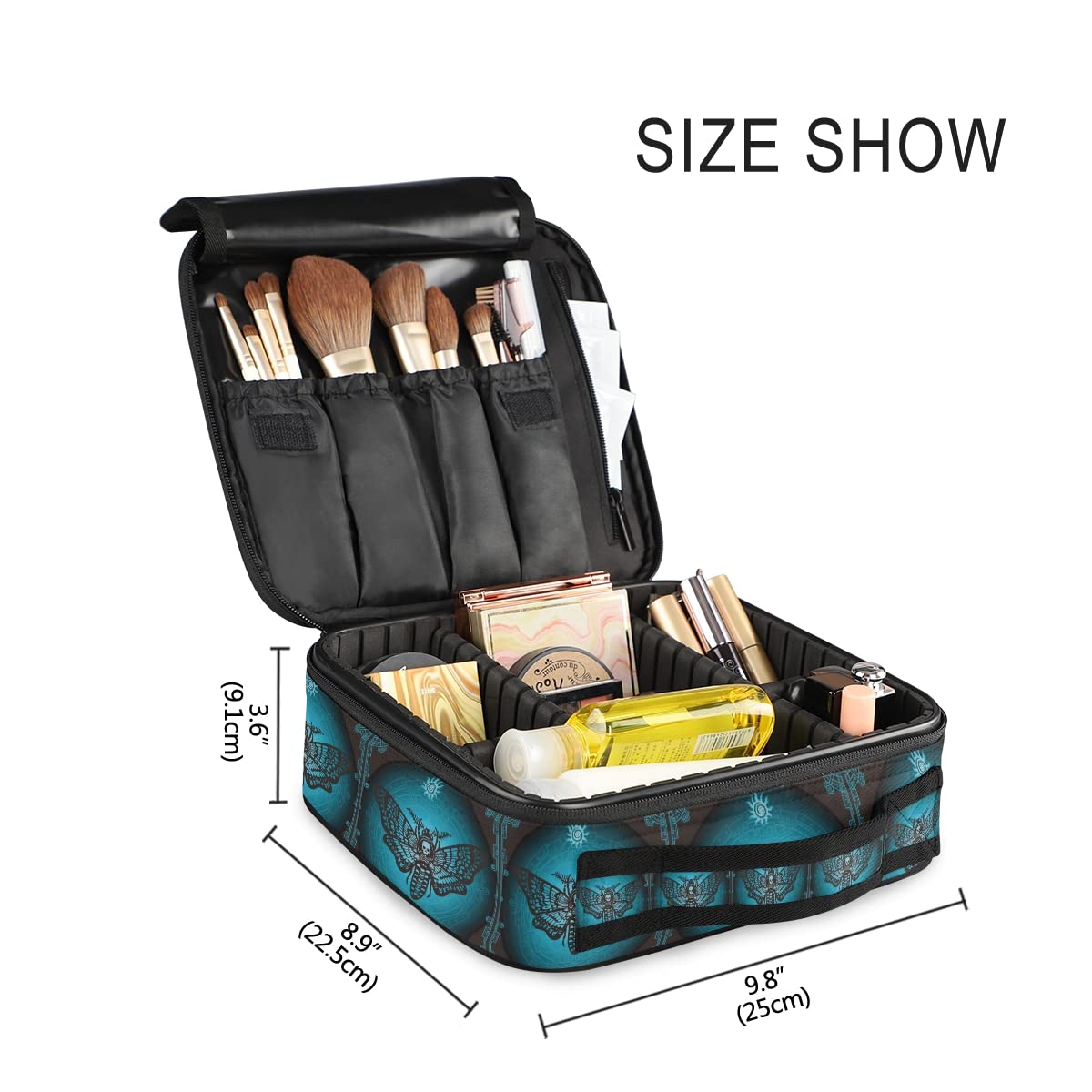 Gothic Skull & Butterfly Makeup Bag for Women - Travel Cosmetic Organizer with Adjustable Dividers | Waterproof Toiletry Bag for Vacation, Gym & Daily Use