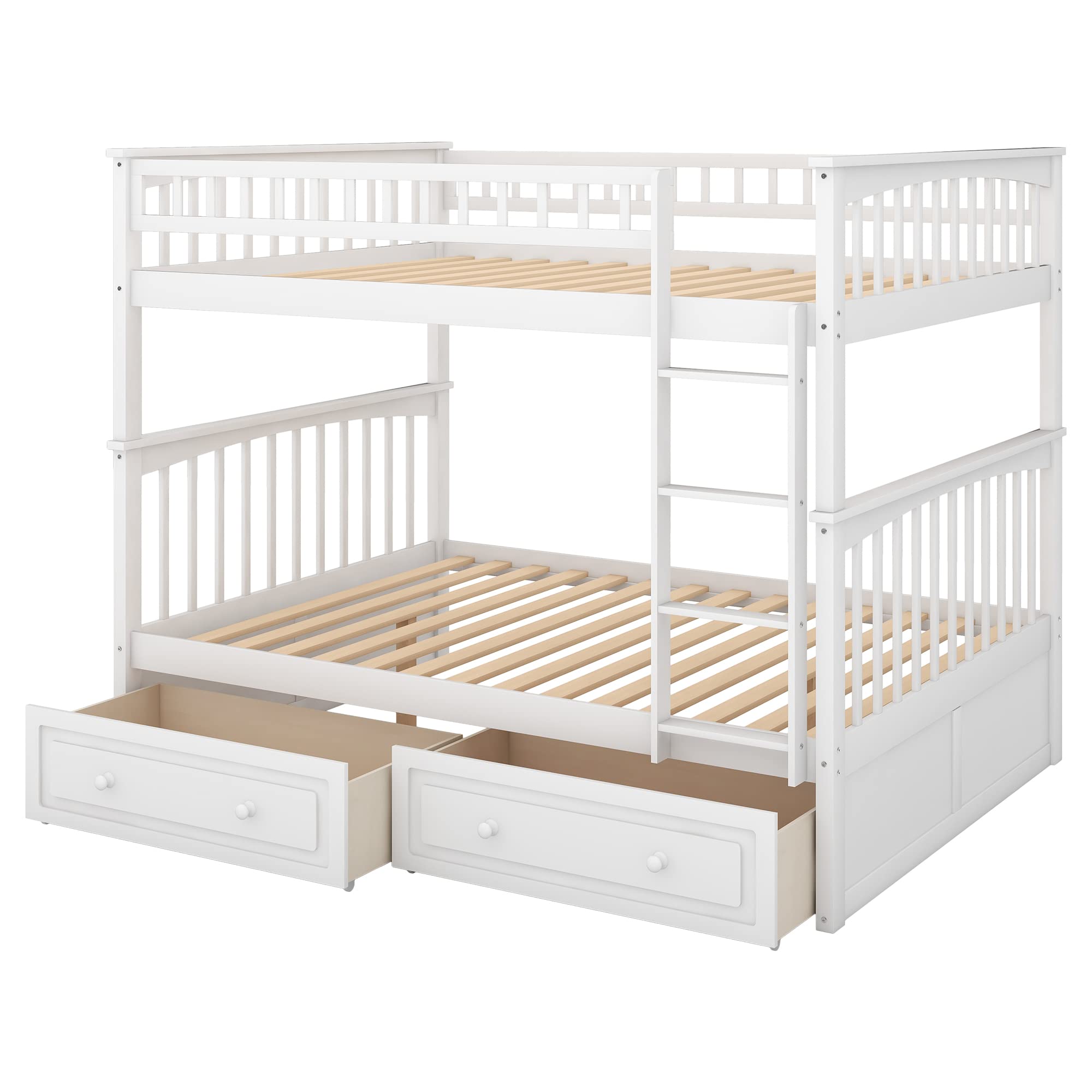 Harper & Bright Designs Full Over Full Bunk Bed with Storage Drawers - Solid Wood Bunk Bed Frame in White - Perfect for Kids' Bedrooms, Guest Rooms & Space-Saving Solutions