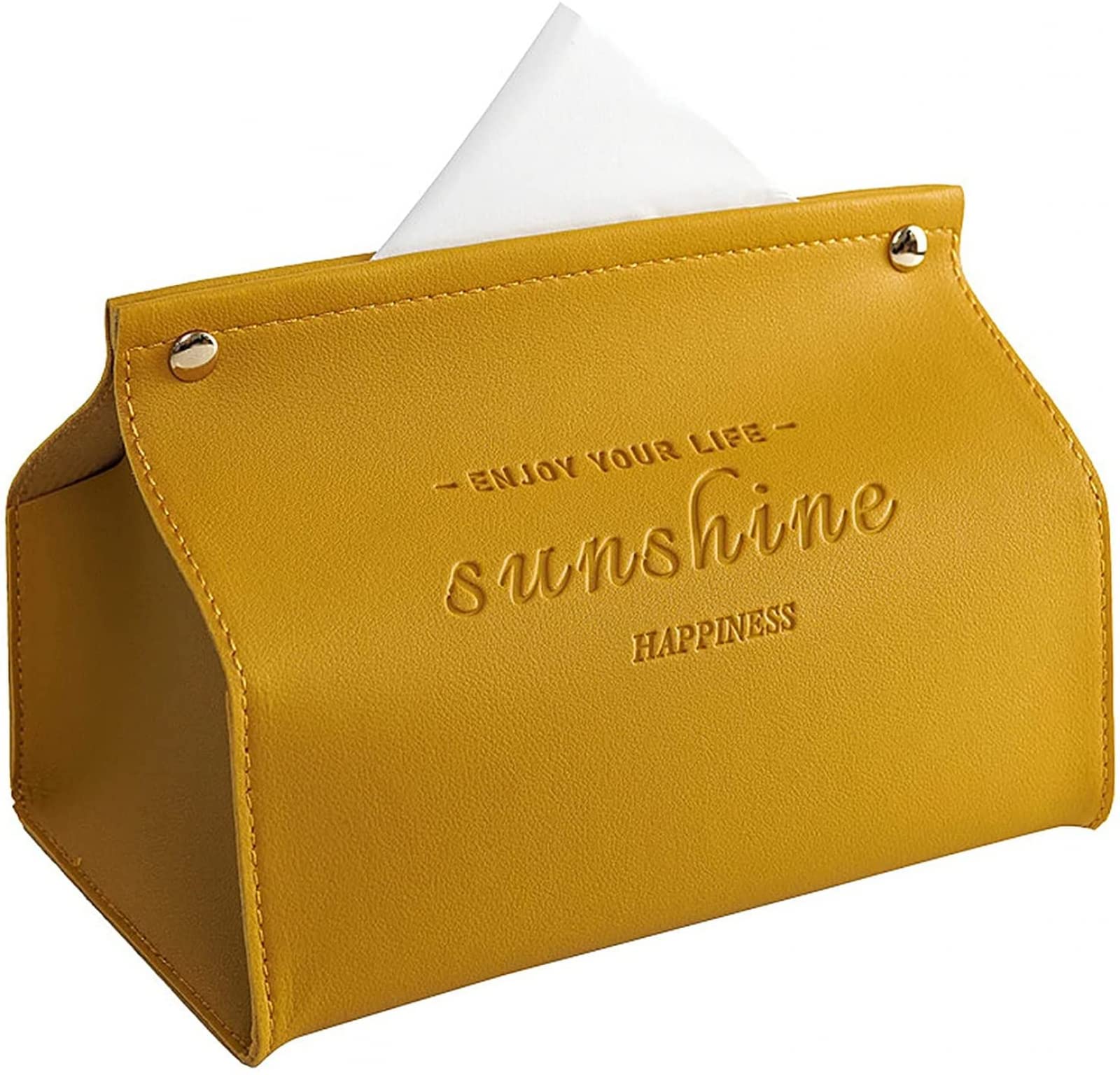 Leather Tissue Box Holder - Retro Toilet Paper Dispenser & Napkin Holder for Car, Home, Office - Yellow Table Decor & Organizer for Paper Towels, Tissues & Napkins