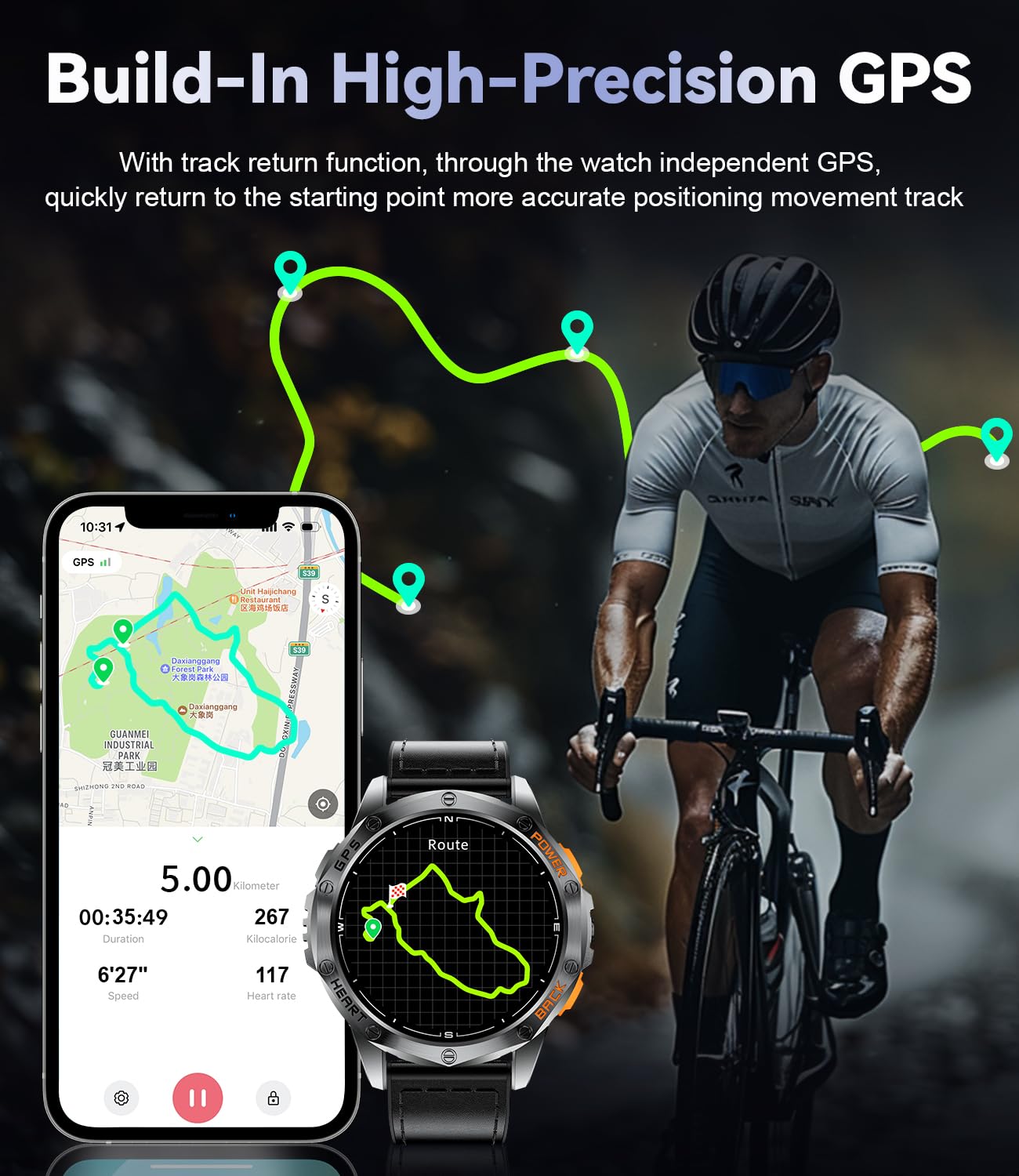 LIGE GPS Military Smart Watch for Men - Rugged Outdoor Sports Watch with LED Flashlight, Compass, 45-Day Battery & IP68 Waterproof - 1.43