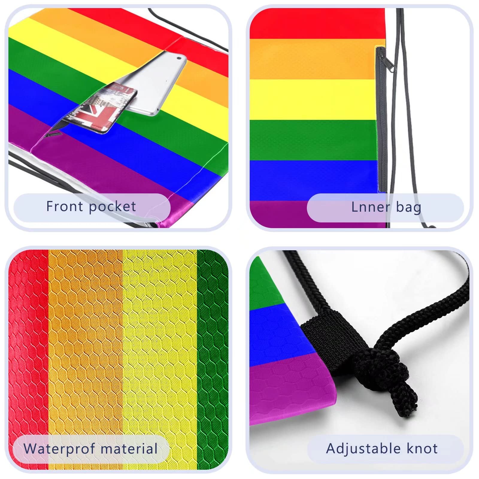 LGBTQ+ Pride Rainbow Drawstring Backpack - Waterproof Gym Sack for Men & Women - Perfect for Beach, Yoga, Travel, School & Gifts - One Size Fits All