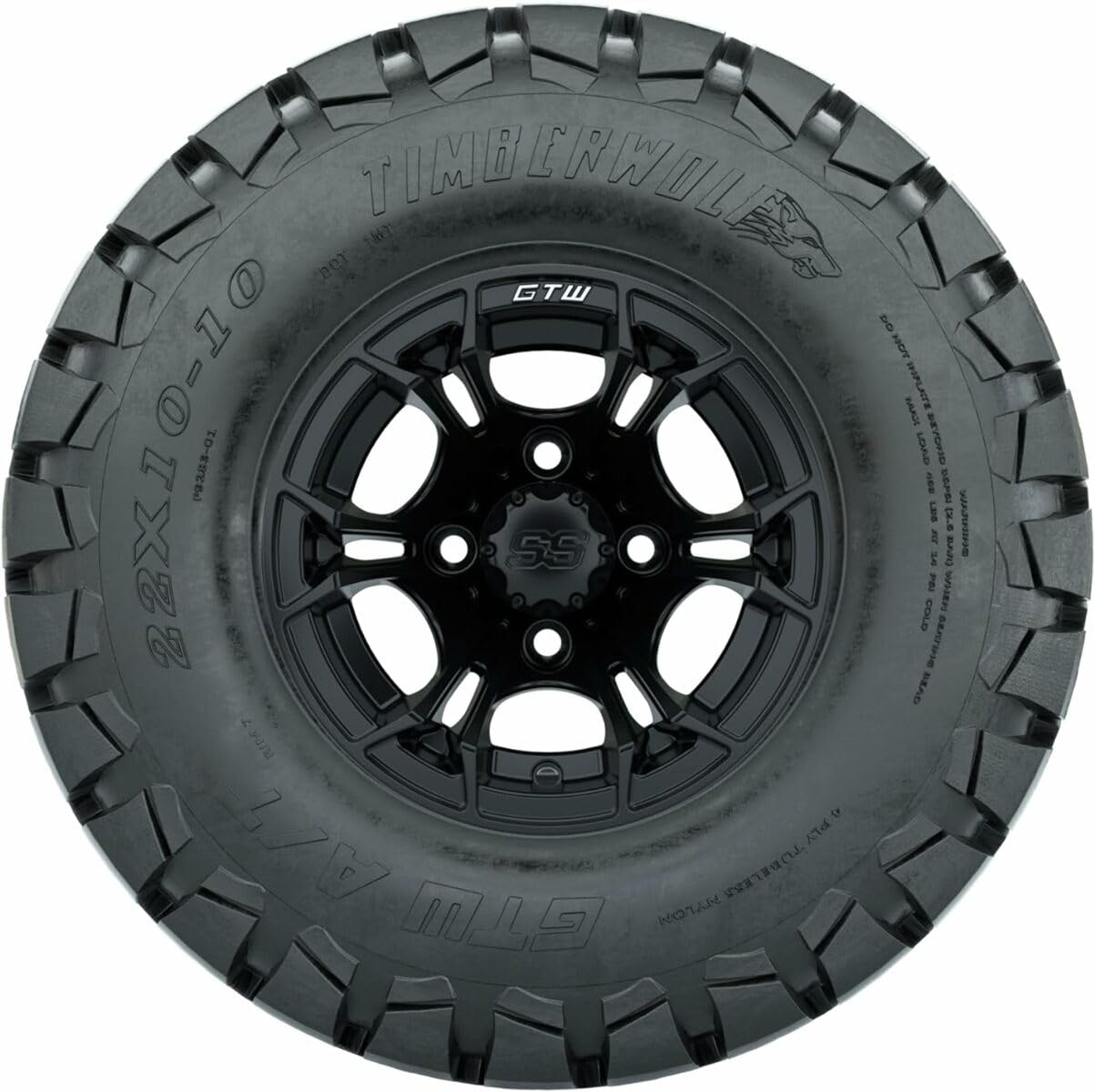 GTW 10 Inch Golf Cart Wheels & Tires Combo - 22x10-10 Timberwolf All Terrain Tires with Spyder Matte Black Wheels (Set of 4) - Perfect for Off-Road Golf Carts, Hunting Vehicles & Utility Carts