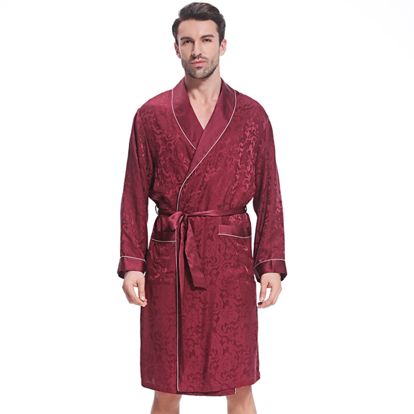 Premium Men's Silk Robe - 100% Mulberry Silk Long Sleeve Loungewear, Bathrobe & Pajama Set for Men - Perfect for Spa Days, Relaxing at Home & Luxury Gifts