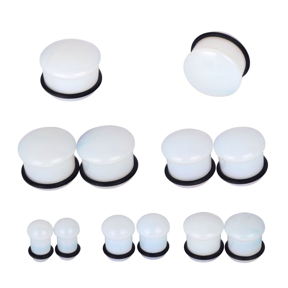 Longbeauty 10Pcs Mixed Stone Ear Gauges Plugs - Single Flared Tunnels with O-Rings for Ear Stretching & Piercing - Perfect for Body Jewelry & Alternative Fashion