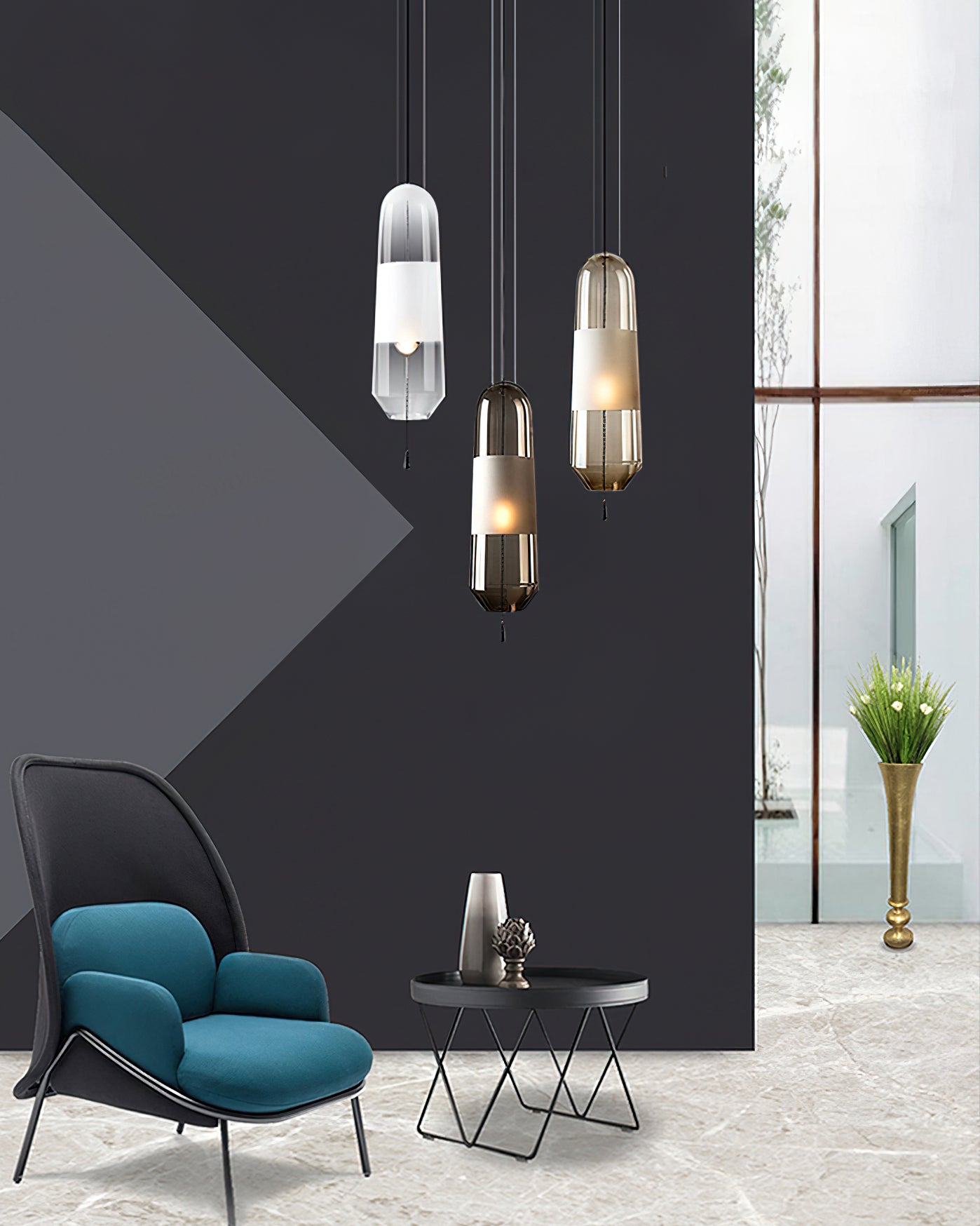 Modern Glass Pendant Light with Capsule Design - Elegant Hanging Fixture for Kitchen Island, Dining Room, or Bedroom Lighting