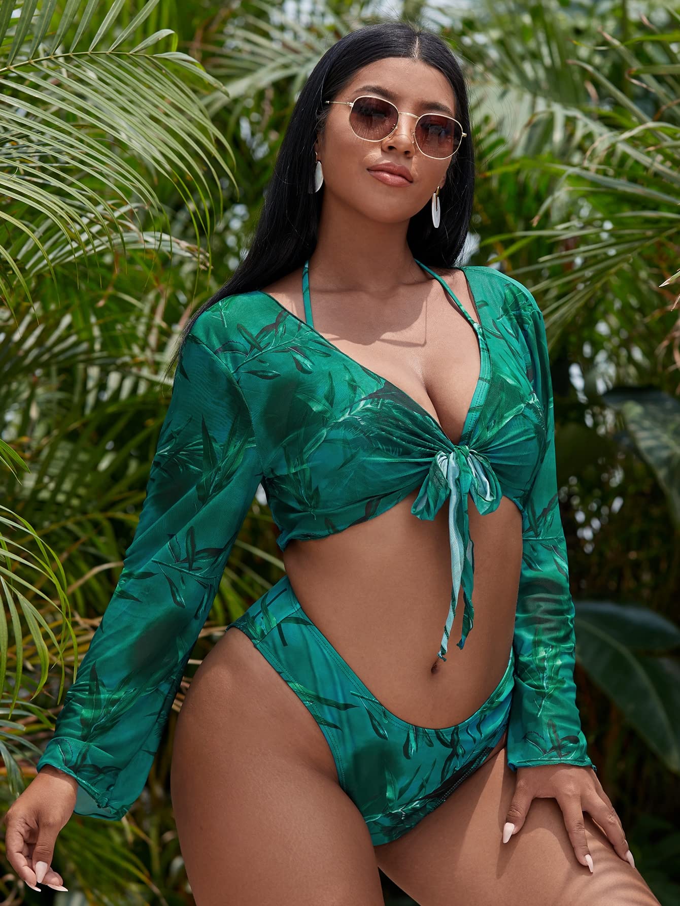Plus Size 3-Piece Bikini Set with Cover Up for Beach & Pool