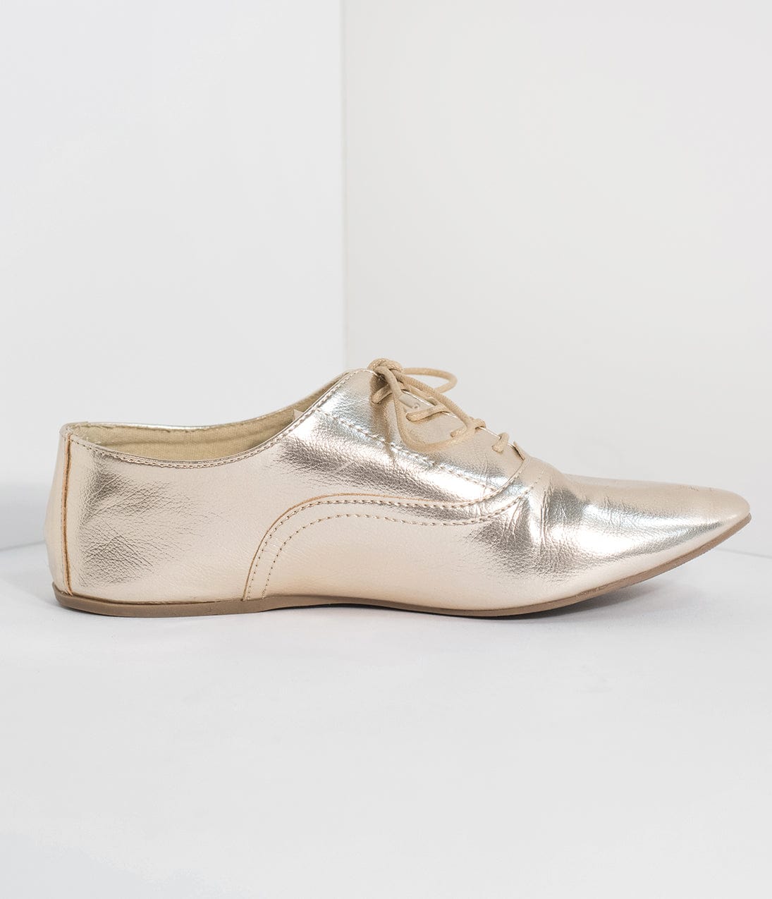 Metallic Gold Classic Lace Up Flats for Women - Comfortable Casual Shoes for Office, Party & Everyday Wear