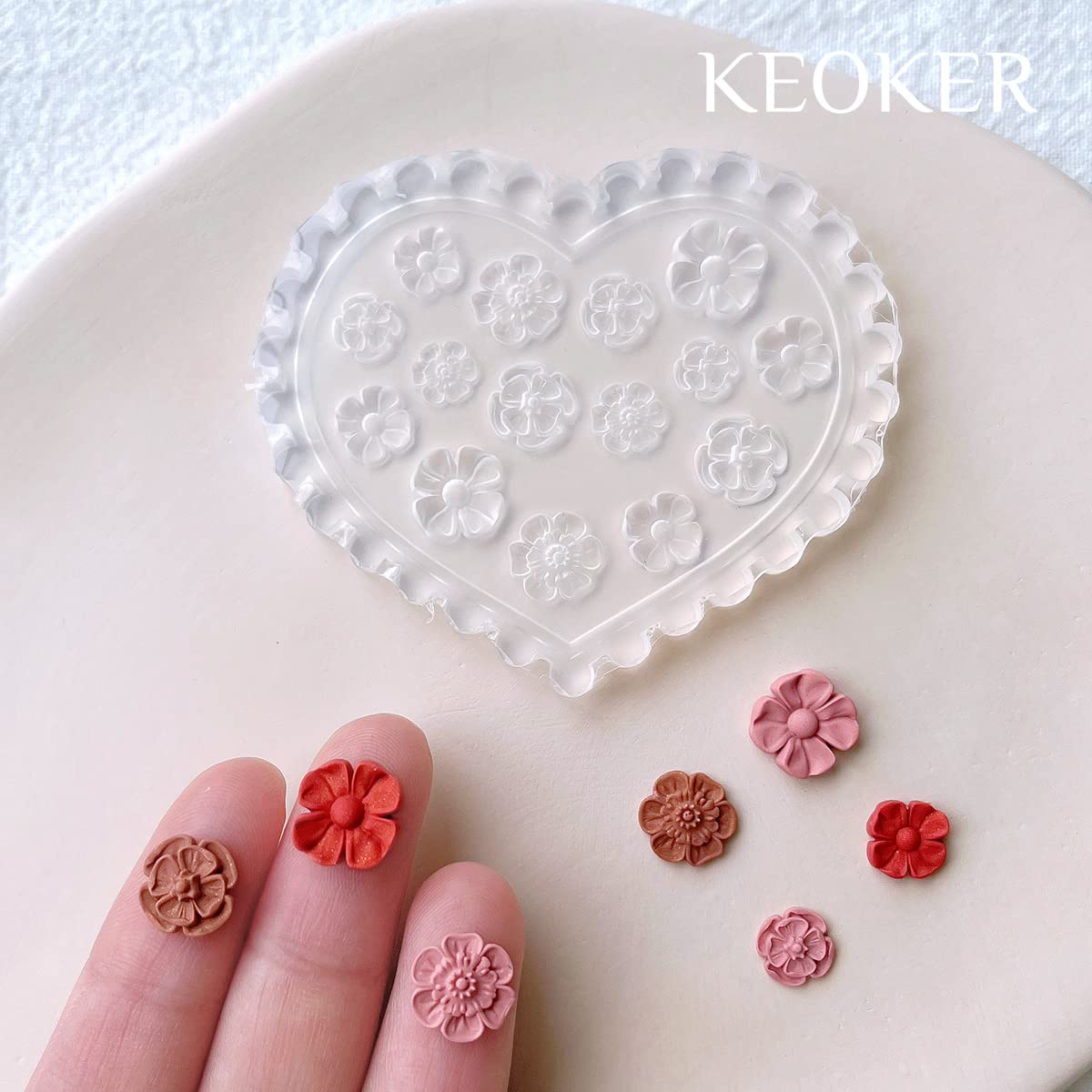 KEOKER 4PCS Floral Polymer Clay Molds for Jewelry Making - DIY Miniature Clay Cutters for Earrings, Pendants & Crafts | Perfect for Polymer Clay Art, Resin Jewelry & Home Decor Projects