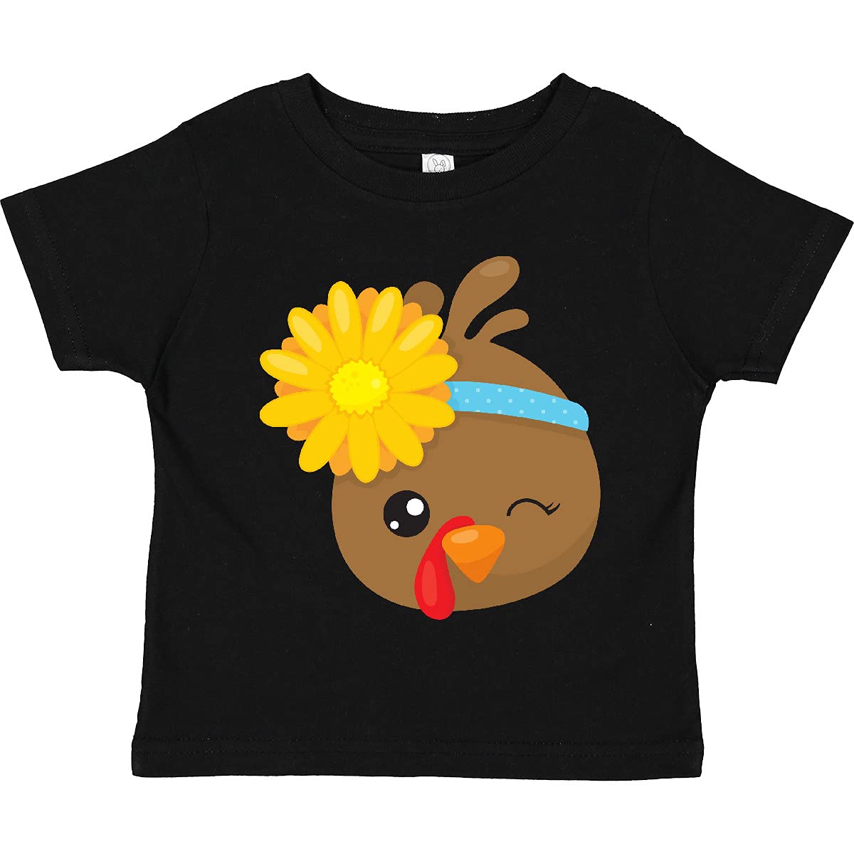 Inktastic Cute Brown Turkey with Sunflower Toddler T-Shirt - Soft Cotton Tee for Kids, Thanksgiving Outfit, Holiday Family Matching