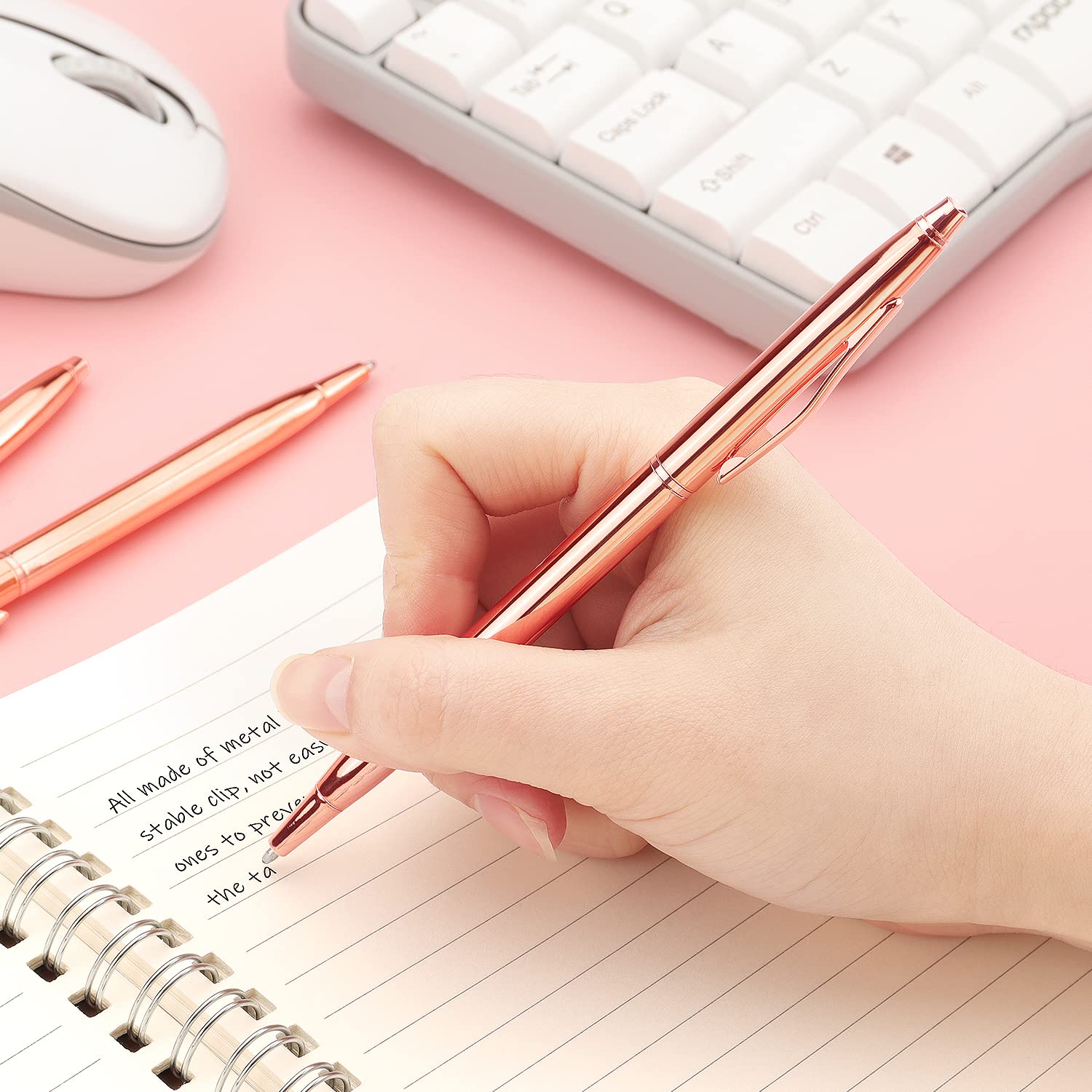 3 Pack Slim Gold Ballpoint Pens with 1mm Black Ink - Premium Writing Pens for Office, Business, School - Perfect Gift for Students, Teachers, Weddings & Christmas (Rose Gold) - Ideal for Note Taking, Journaling & Everyday Use
