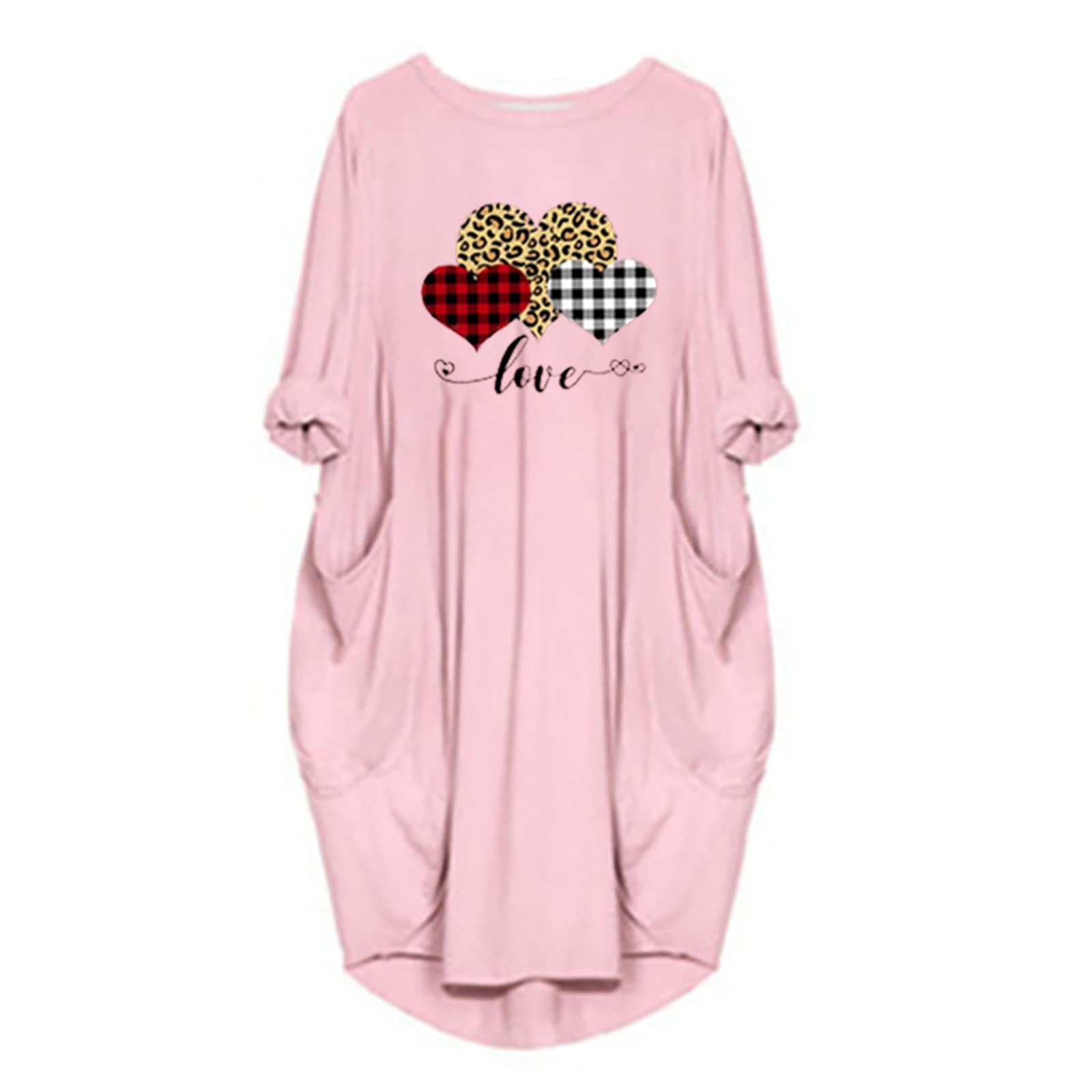 BFAFEN Women's Plus Size Valentine Print Dress - Round Neck Long Sleeve Casual Loose Fit Dress with Pockets for Valentine's Day, Date Night & Holiday Parties