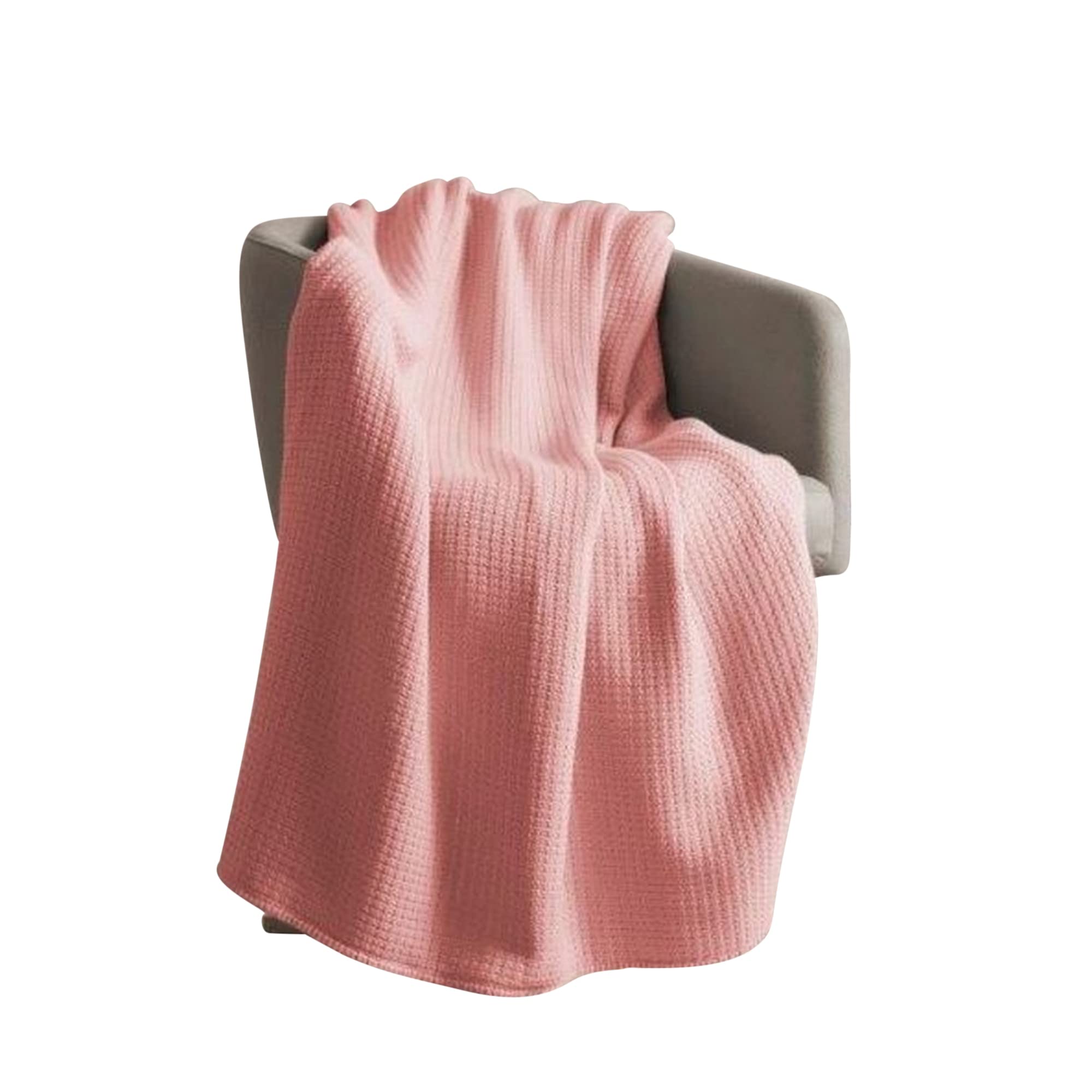 Belledorm 100% Cotton Waffle Weave Knitted Throw Blanket - Coral, 150x200cm (59x79 Inches) - Soft & Cozy Bedspread for Sofa, Bed, or Couch - Perfect for Home Decor, Living Room, and Gift Giving