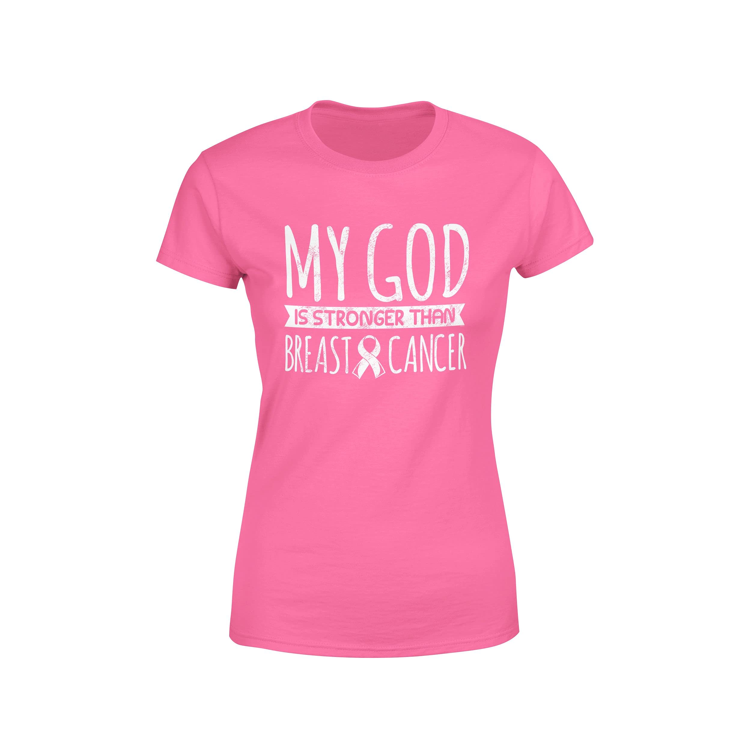 Veracco 'My God is Stronger Than Breast Cancer' Pink Ribbon Awareness T-Shirt for Women - Inspirational Gift for Survivors, Supporters & Charity Events