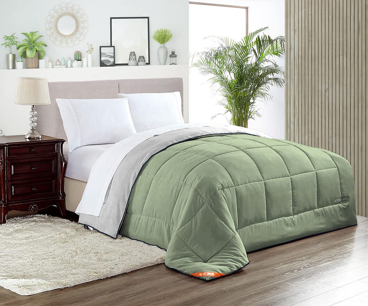 Premium SGI Down Alternative Comforter - Super King Size, 300 GSM Plush Siliconized Fiberfill, Light Grey/Moss with Navy Blue Piping | Ultra Soft, Hypoallergenic Bedding for All Seasons | Perfect for Master Bedrooms, Guest Rooms & Cozy Nights