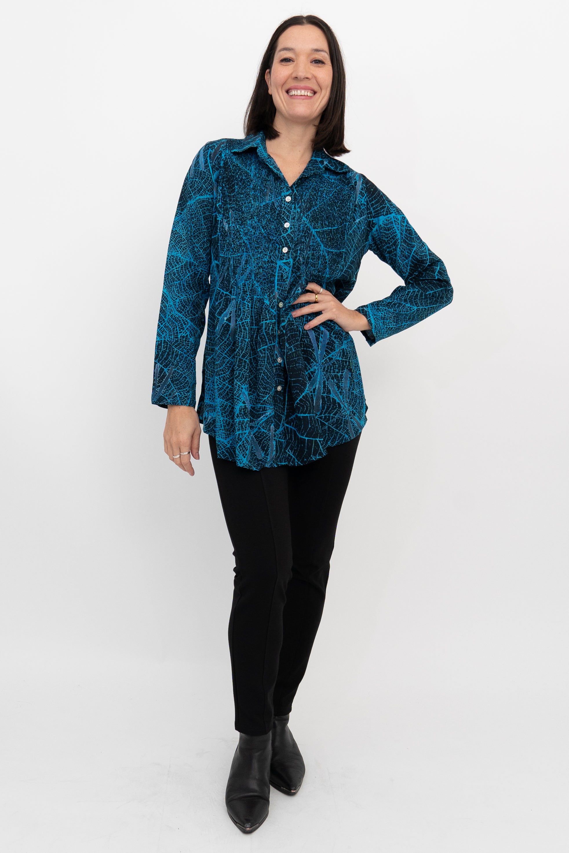 Cindy Long Sleeve Blouse - Turquoise Mesh Top for Women | Elegant & Comfortable for Office, Party & Casual Wear