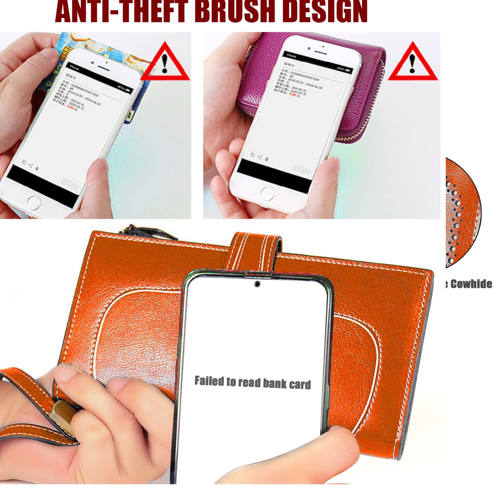 Genuine Leather RFID Blocking Women's Wallet with Large Capacity - Credit Card Holder & Phone Case Clutch Bag for Ladies (Orange, Classic) | Perfect for Travel, Shopping, and Everyday Use