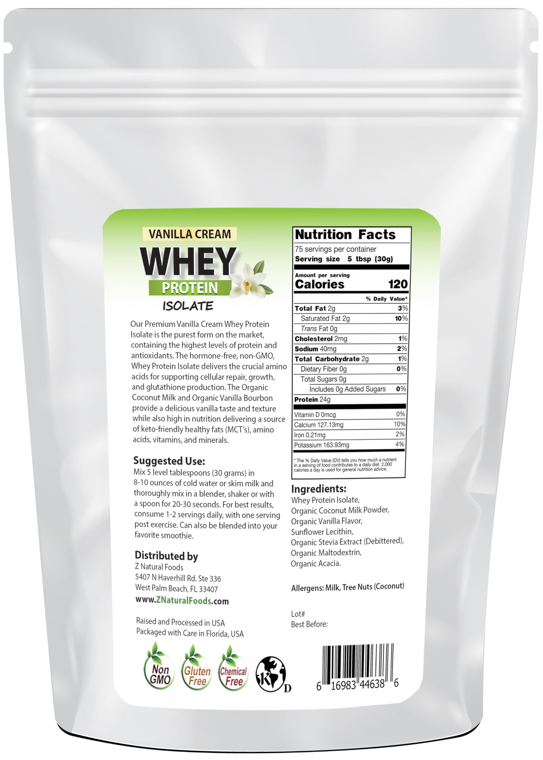 Z Natural Foods Vanilla Cream Whey Protein Isolate Powder - 5 lbs | Non-GMO, Gluten-Free, Kosher | Rich in Nutrients for Heart Health & Immunity | Perfect for Smoothies, Coffee, Tea & Baking | Premium Protein Supplement for Fitness & Wellness