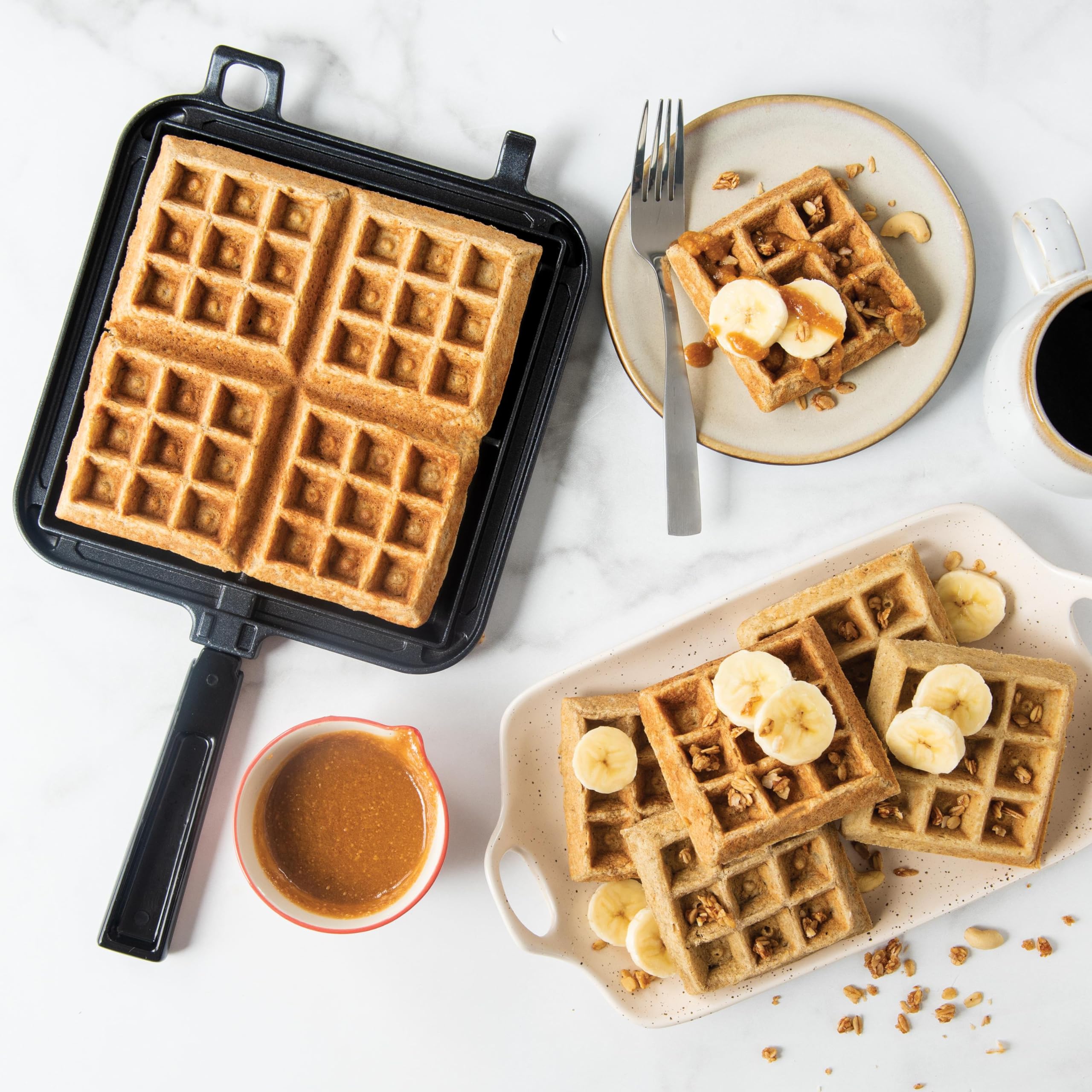 NordicWare 15040 Cast Aluminum Stovetop Belgium Waffle Maker - Perfect for Homemade Breakfast, Brunch & Desserts - Ideal for Gas & Electric Stoves