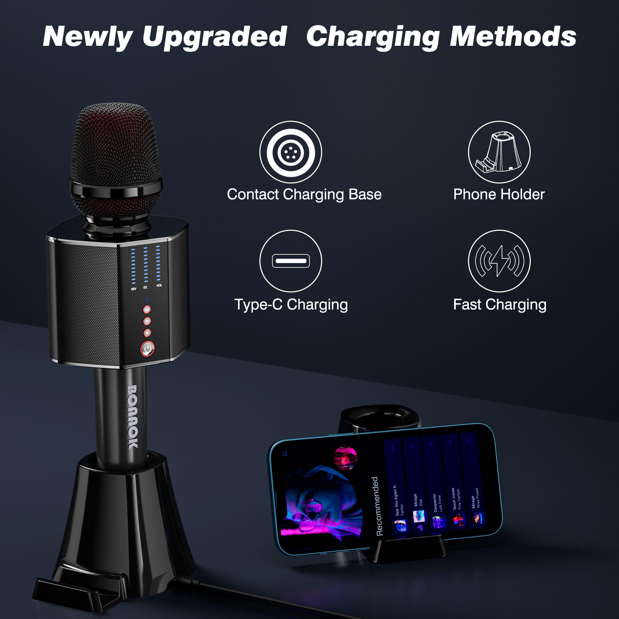 BONAOK Wireless Bluetooth Karaoke Microphone - Portable Rechargeable Mic for Adults & Kids, Home, Car, Travel, Party Singing - Compatible with PC, Smartphones (G50, Black) | Perfect for Family Gatherings, Road Trips & Outdoor Events