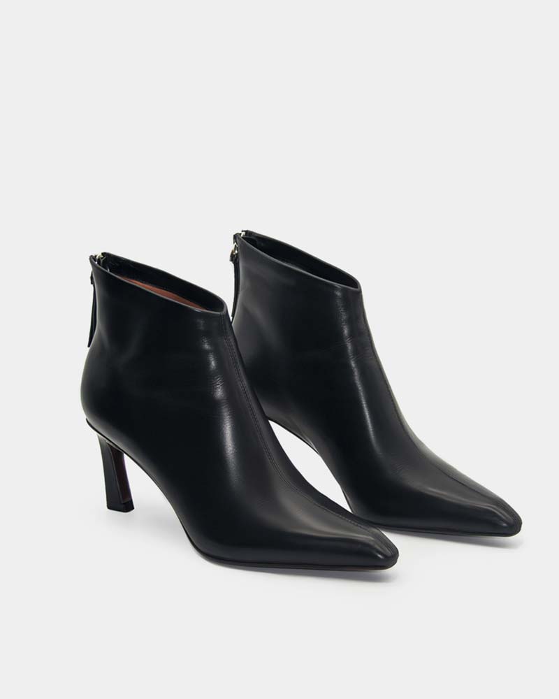 Stylish Black Calfskin Pointed Toe Ankle Boots for Women - Comfortable & Fashionable Fall/Winter Shoes for Office, Party & Night Out