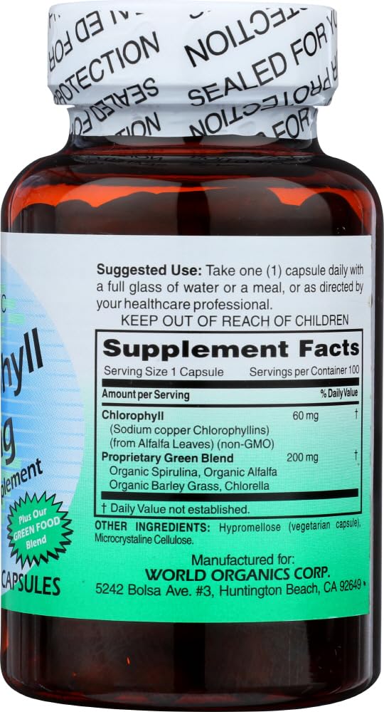 Organic Chlorophyll 60MG - 100 Capsules | Natural Detox & Energy Boost | Supports Immune System & Digestion | Perfect for Daily Wellness & Detox Routine