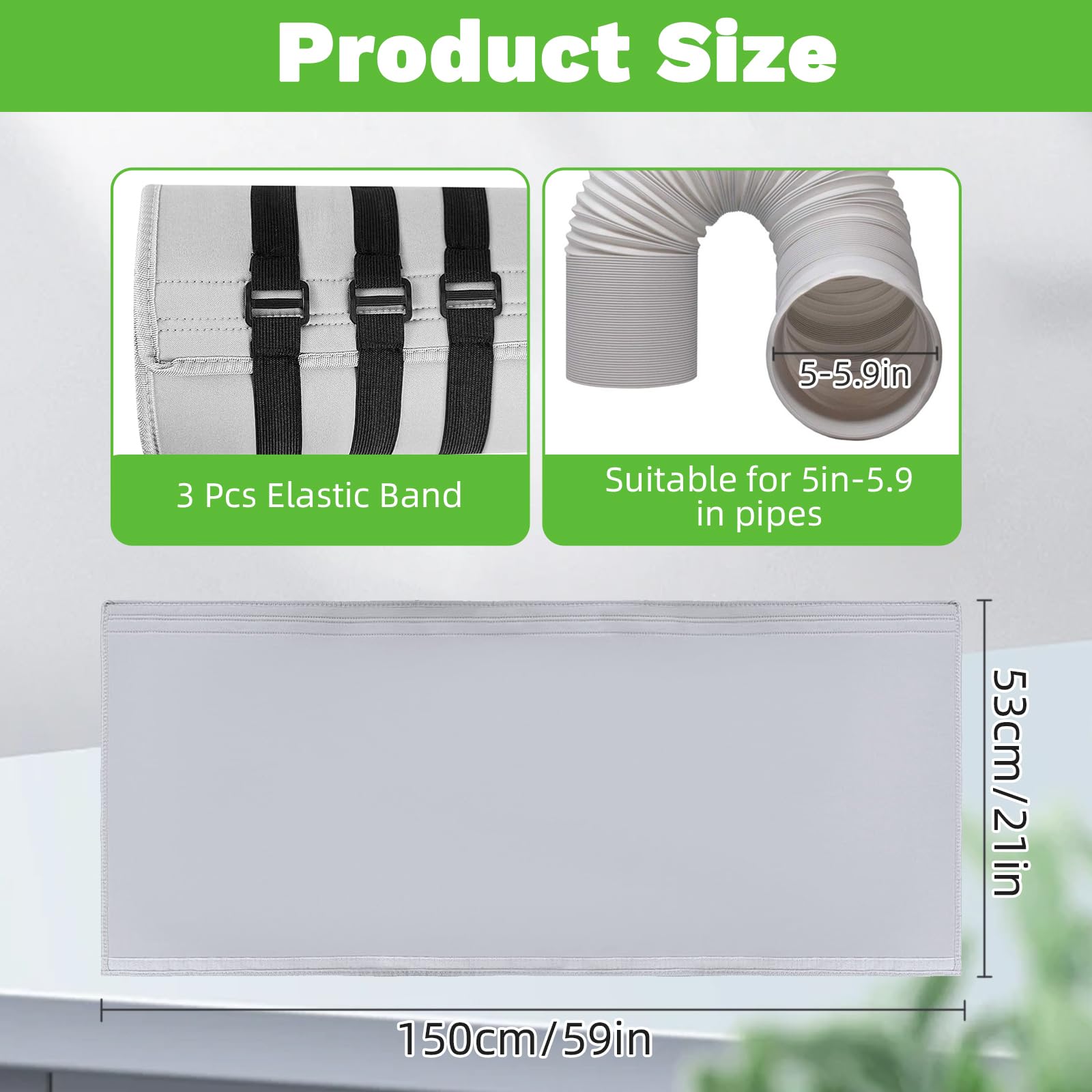 Portable AC Hose Cover - Insulated Dustproof Air Conditioner Exhaust Hose Wrap with 3 Adjustable Buckle Straps for 5