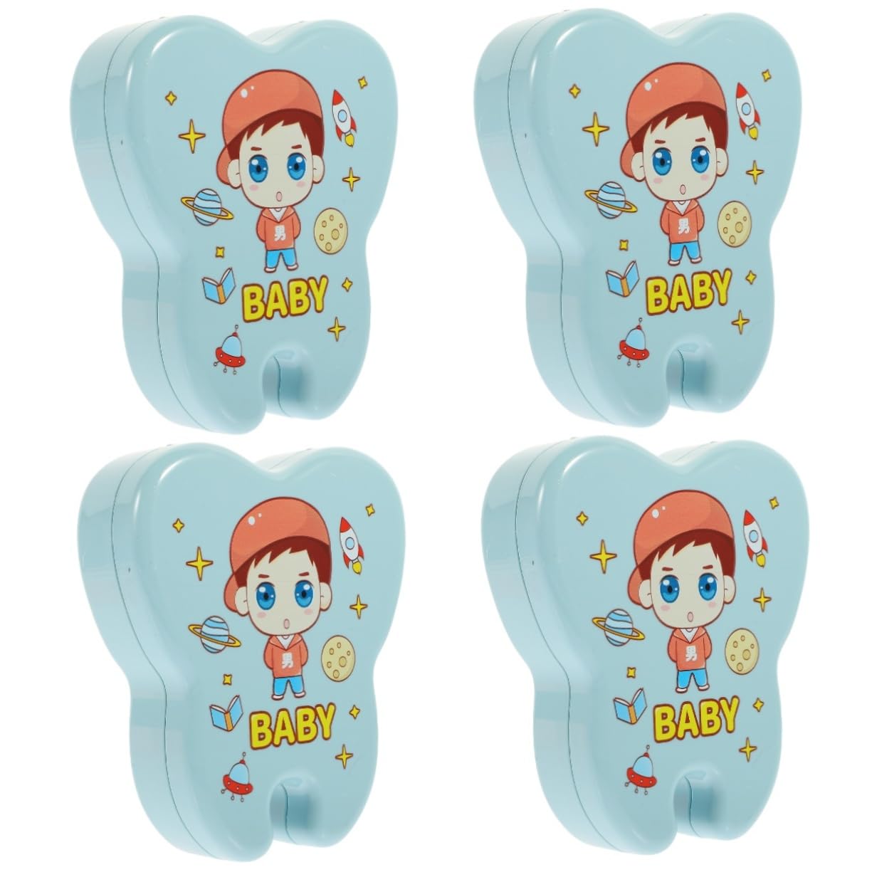 VICASKY 4-Piece Plastic Tooth Storage Box - Lost Teeth Holder for Kids, Baby Tooth Fairy Keepsake Organizer - Perfect for Baby Showers, First Tooth Milestones & Travel Diaper Bags (Blue)