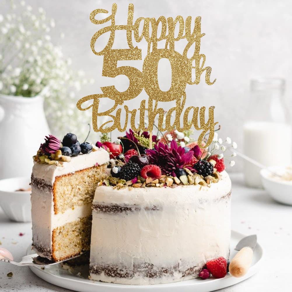 50th Birthday Cake Topper - Elegant Gold 50 Cake Topper for Anniversary & Party Decorations | Perfect for Milestone Celebrations, Retirement Parties & Golden Jubilee Events