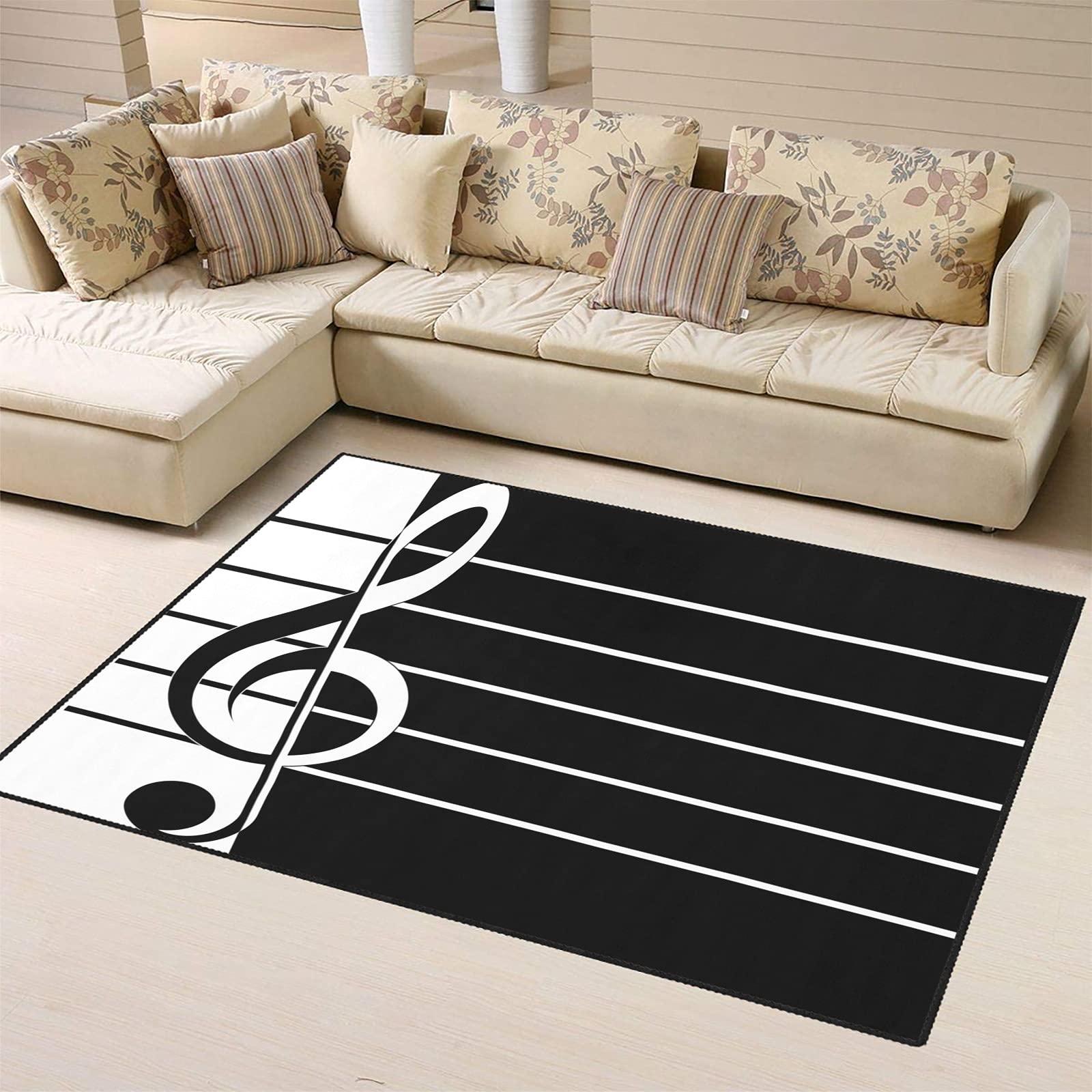 Premium Treble Clef Music Note Non-Slip Area Rug - 5.2'x7.5' Soft Floor Mat for Bedroom, Living Room & Home Decor - Perfect for Music Lovers, Studios & Cozy Spaces