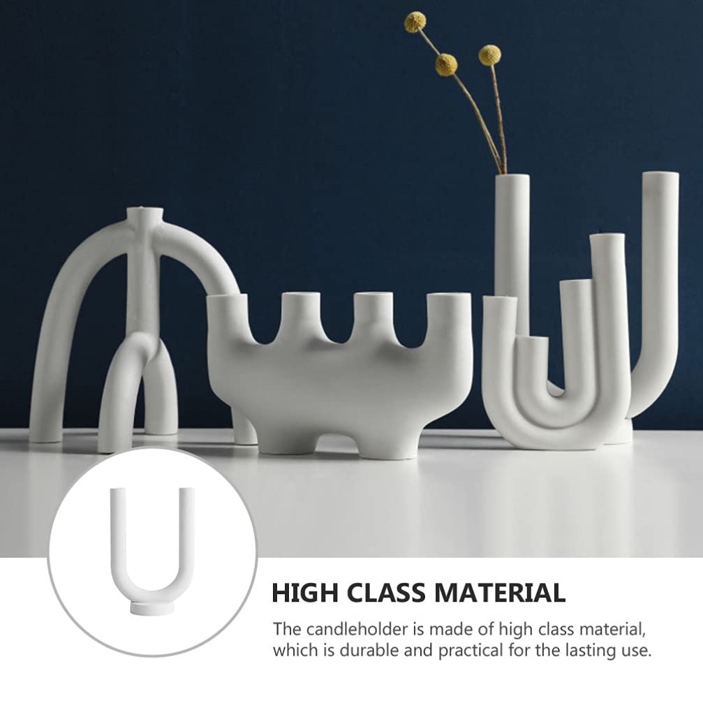 VOSAREA Ceramic U-Shaped Candlestick Holder - Modern Taper Candle Holder & Flower Vase - Elegant Table Centerpiece for Wedding, Birthday Party, Home Decor (Perfect for Dining Table, Mantel, and Event Decorations)