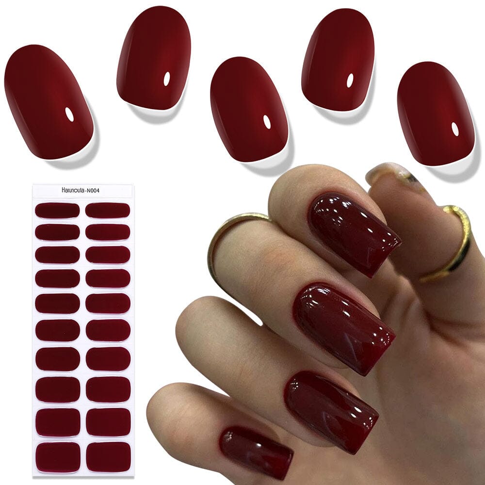 20Pcs Red Semi Cured Gel Nail Strips Kit - Long Lasting DIY Nail Art Decals for Home & Salon Use | Perfect for Parties, Weddings & Special Occasions