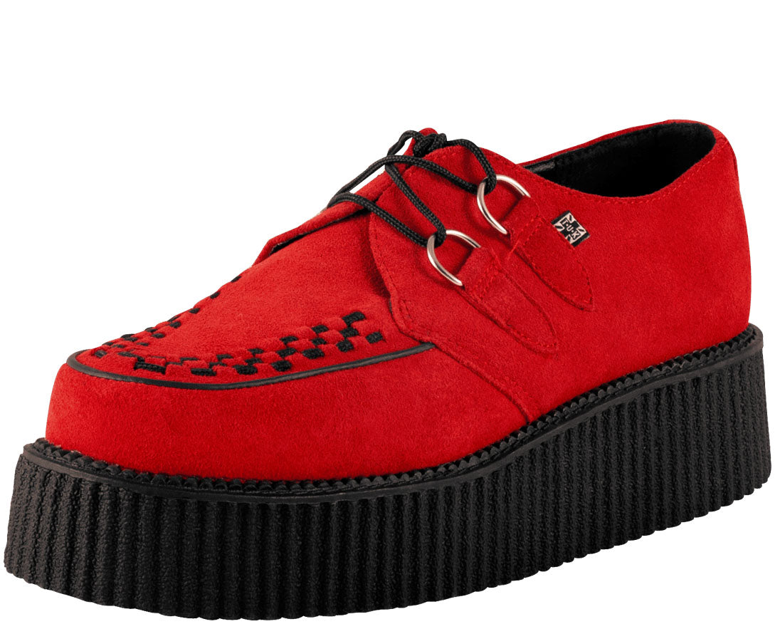 T.U.K Red Suede In Yer Face Mondo Creeper Shoes - Vintage Punk Rock Platform Boots for Women & Men - Perfect for Concerts, Gothic Fashion & Alternative Style