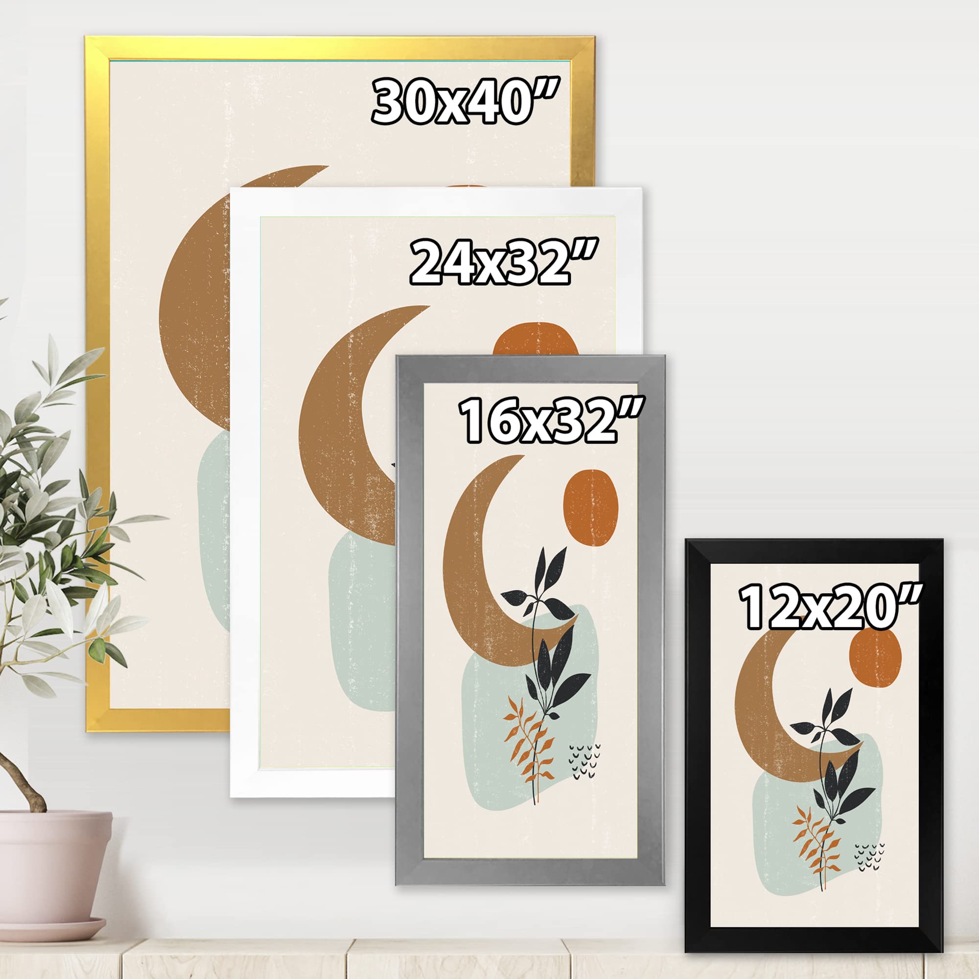 Abstract Sun & Moon Minimalist Framed Wall Art - Modern Home Decor for Living Room, Bedroom & Office