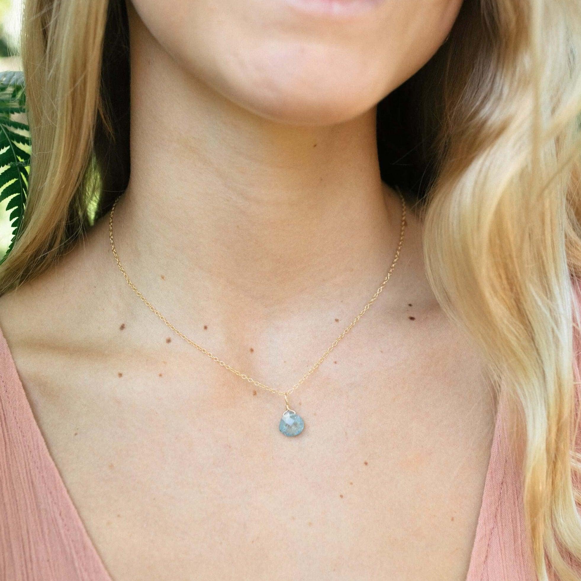 Elegant Tiny Aquamarine Teardrop Crystal Pendant Necklace | Dainty Blue Gemstone Jewelry for Women | Perfect for Weddings, Parties & Everyday Wear