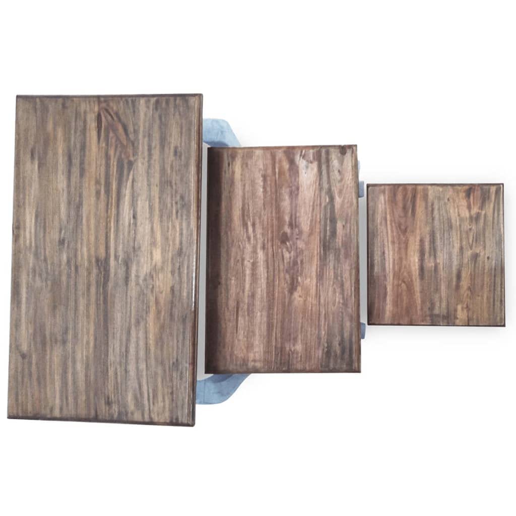 CHARMMA 3-Piece Solid Reclaimed Wood Nesting Coffee Table Set - Stackable Living Room Accent Tables for Small Spaces, Home Decor (Blue) | Perfect for Apartments, Dorms & Compact Living Areas